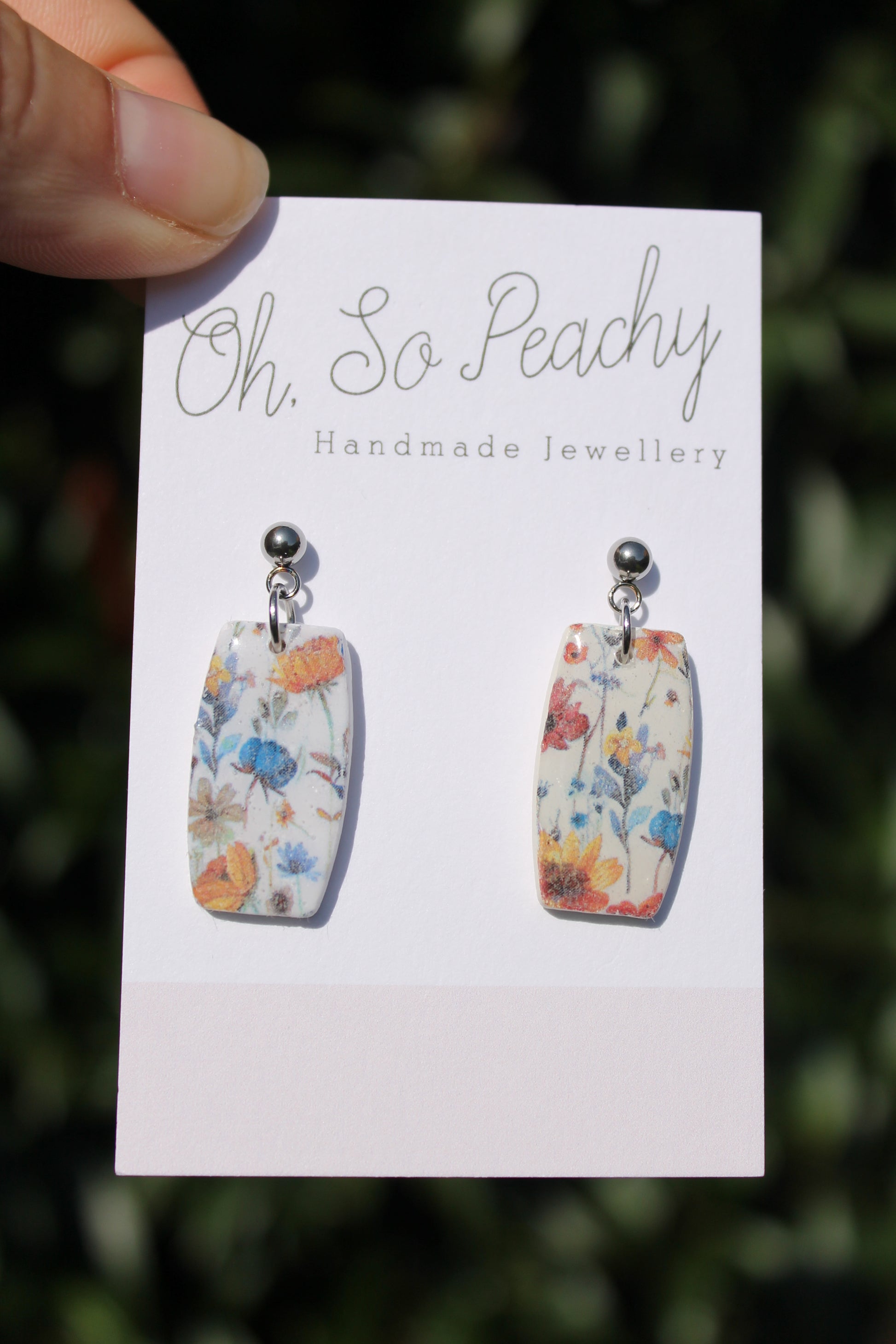Polymer Clay Autumn Wild Flowers Ball Stud Earrings Silver Hardware