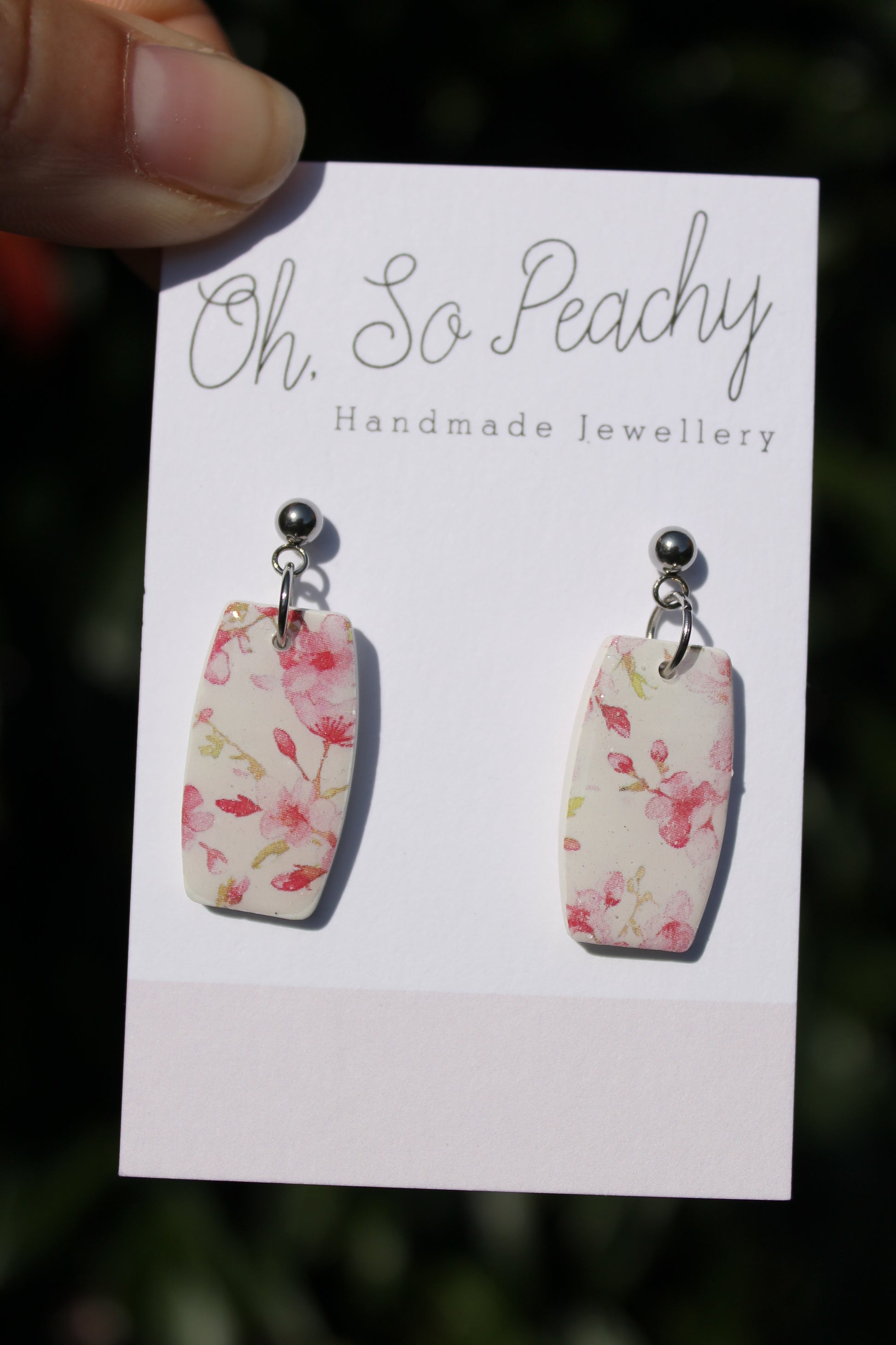 Polymer Clay Cherry Blossom Ball Stud Earrings Silver Hardware