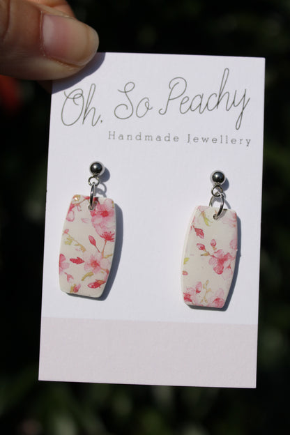 Polymer Clay Cherry Blossom Ball Stud Earrings Silver Hardware