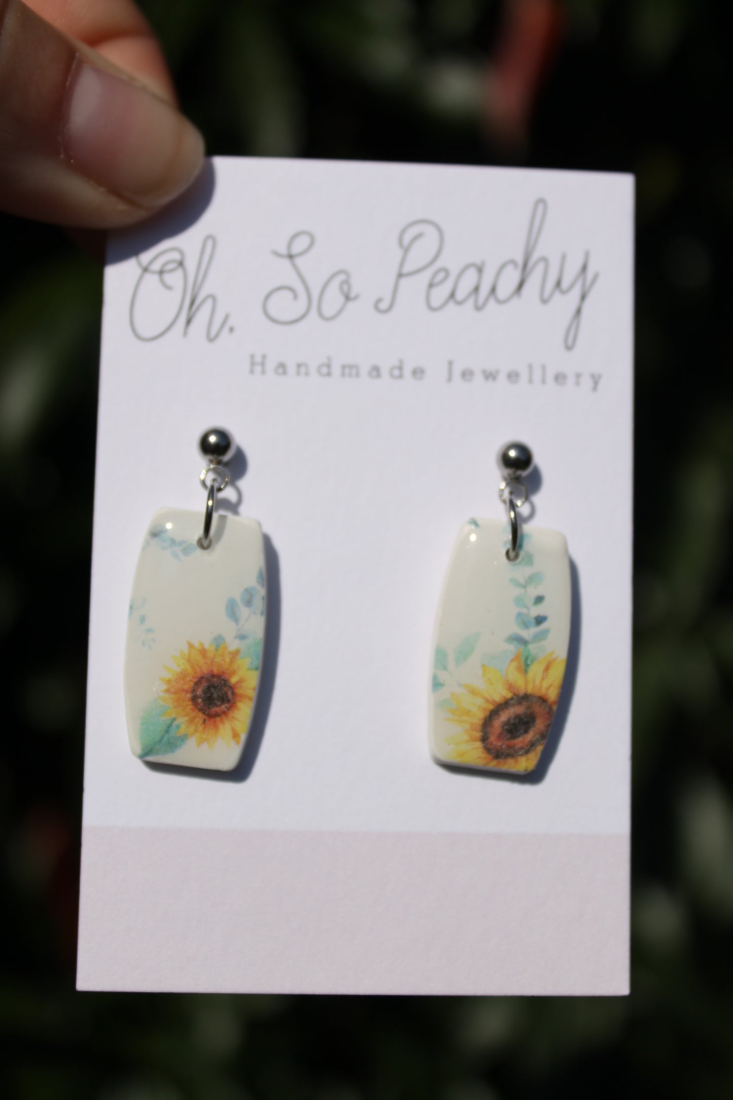Polymer Clay Sunflower Ball Stud Earrings Silver Hardware