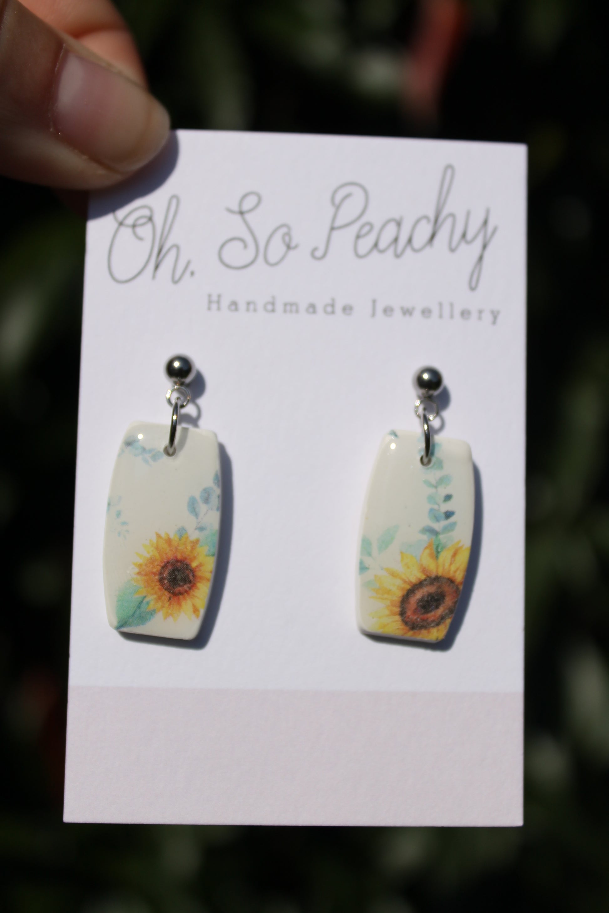 Polymer Clay Sunflower Ball Stud Earrings Silver Hardware