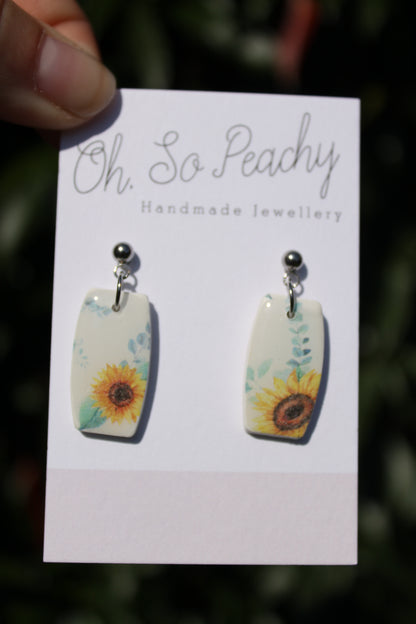 Polymer Clay Sunflower Ball Stud Earrings Silver Hardware