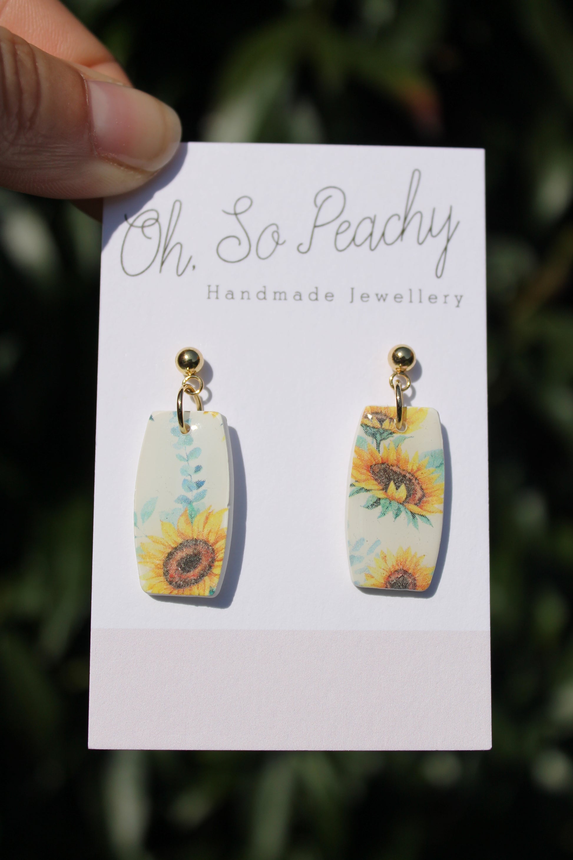 Polymer Clay Sunflower Ball Stud Earrings Gold Hardware