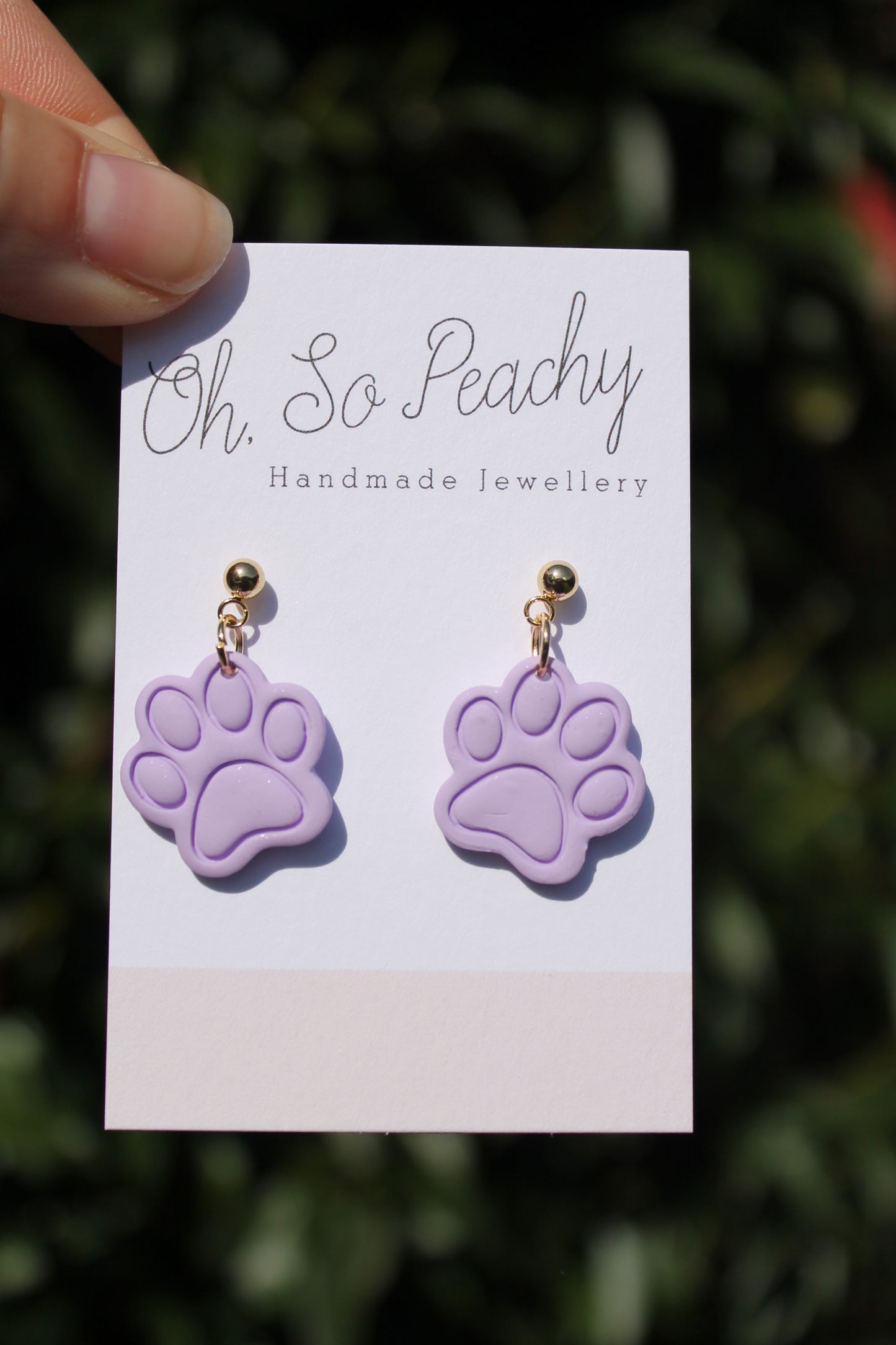 Polymer Clay Paw Print Ball Stud Earrings Lilac Gold Hardware