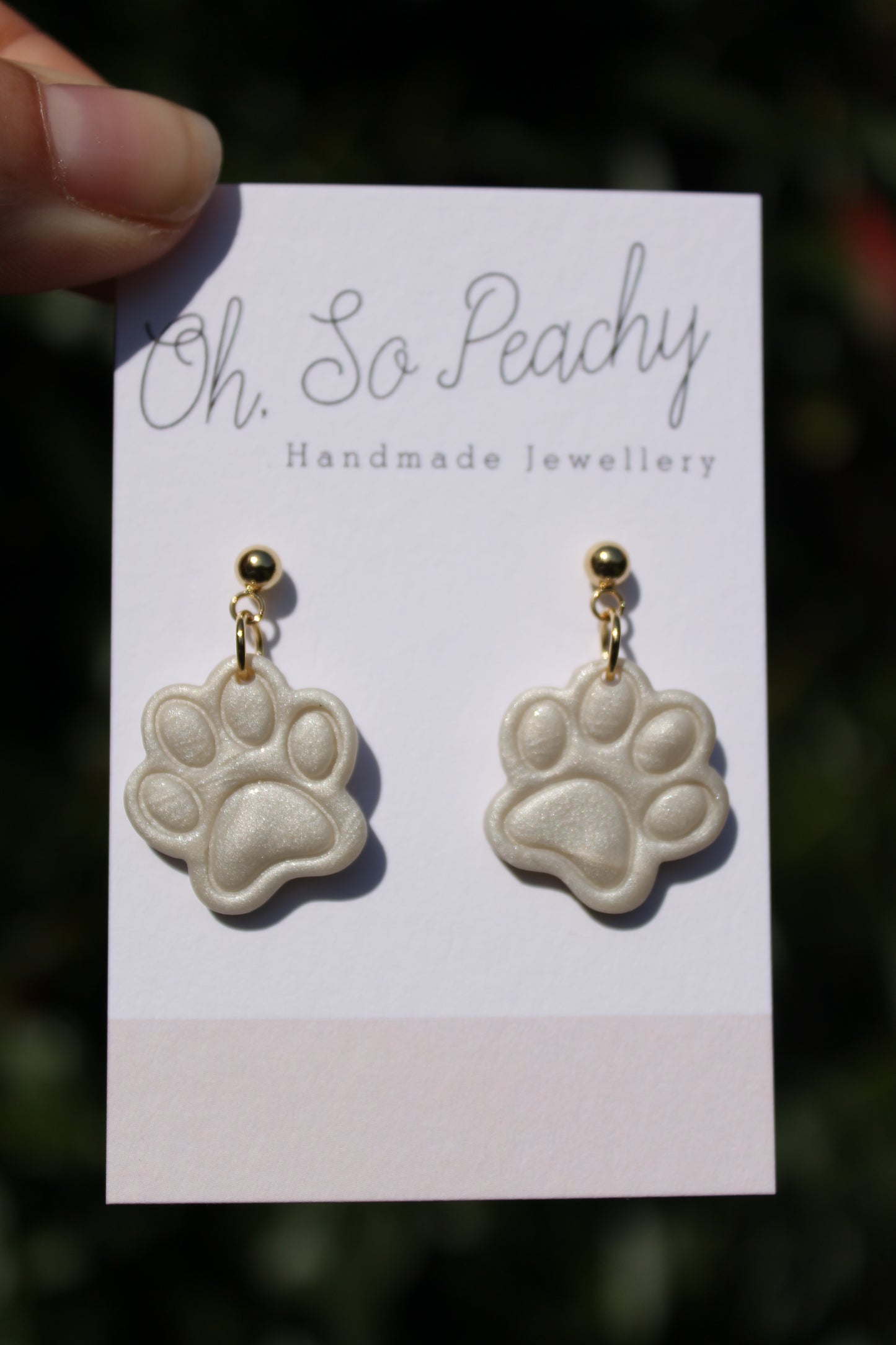 Polymer Clay Paw Print Ball Stud Earrings Pearl Gold Hardware
