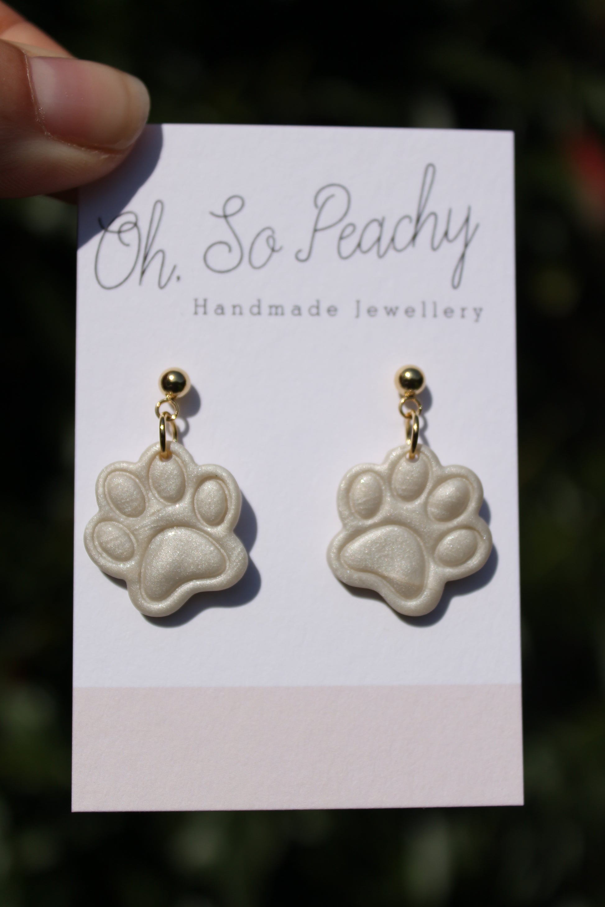 Polymer Clay Paw Print Ball Stud Earrings Pearl Gold Hardware