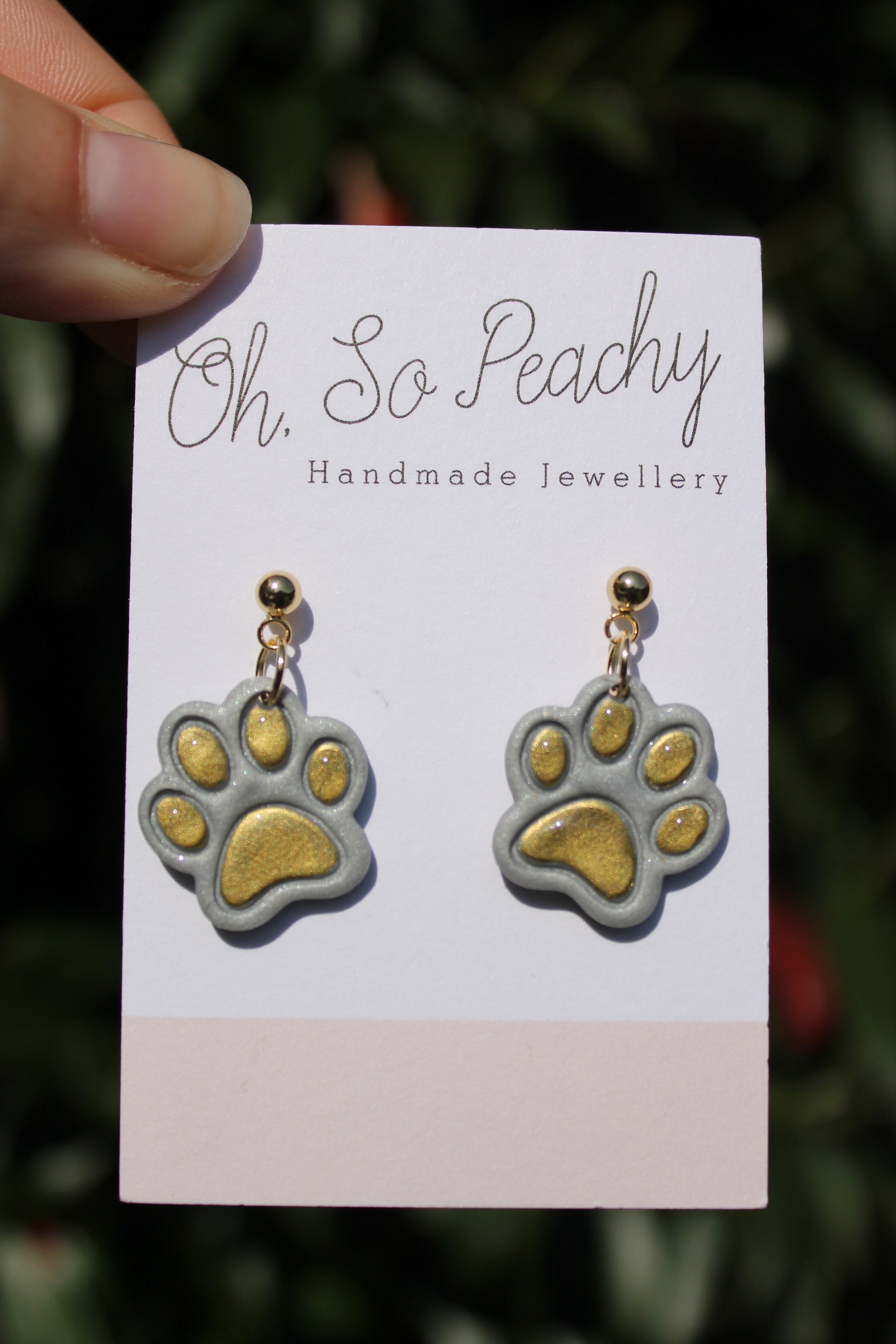 Polymer Clay Chrome Paw Print Ball Stud Earrings Silver Gold Hardware