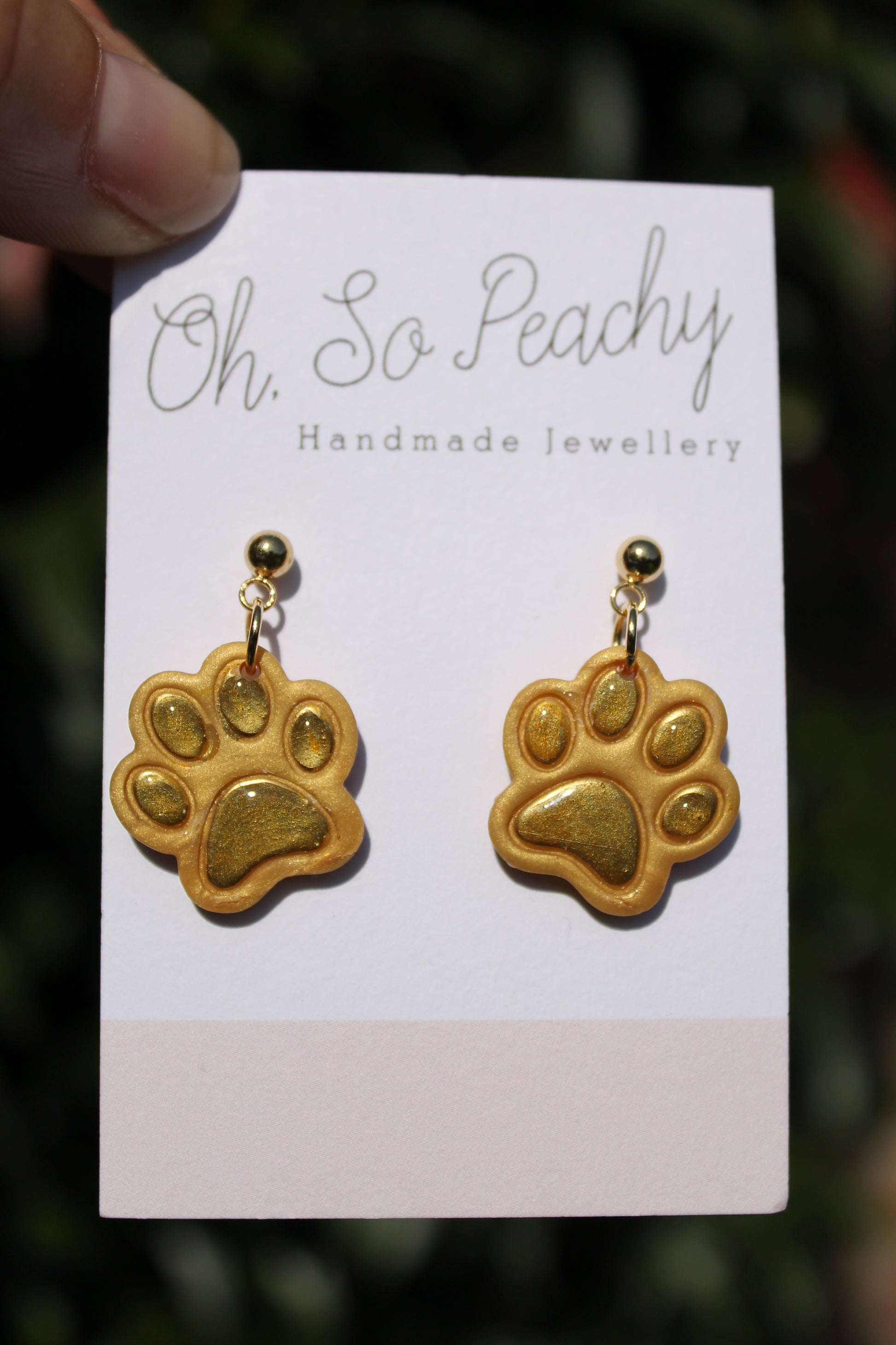 Polymer Clay Chrome Paw Print Ball Stud Earrings Gold Gold hardware