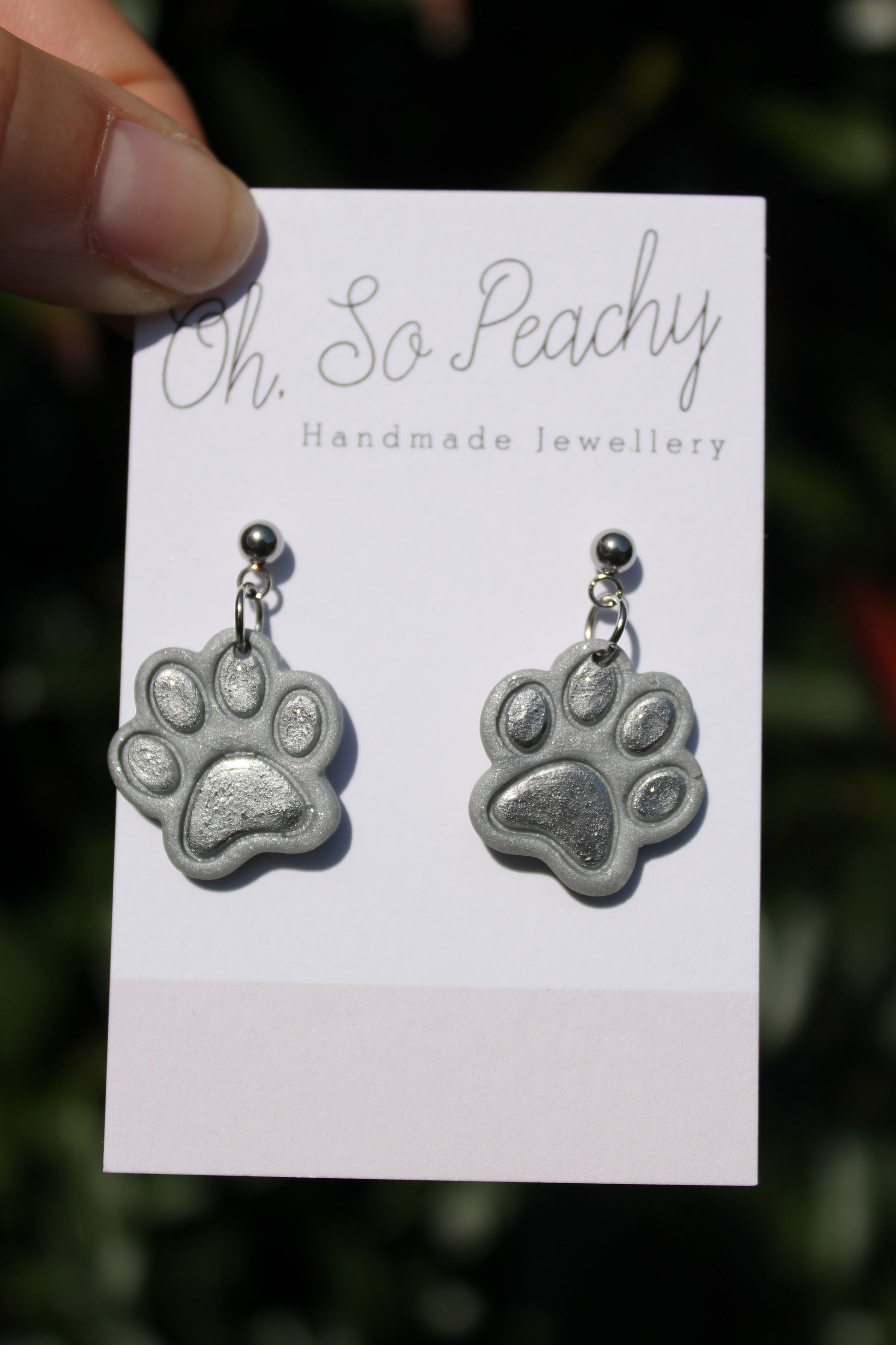 Polymer Clay Chrome Paw Print Ball Stud Earrings Silver Silver Hardware