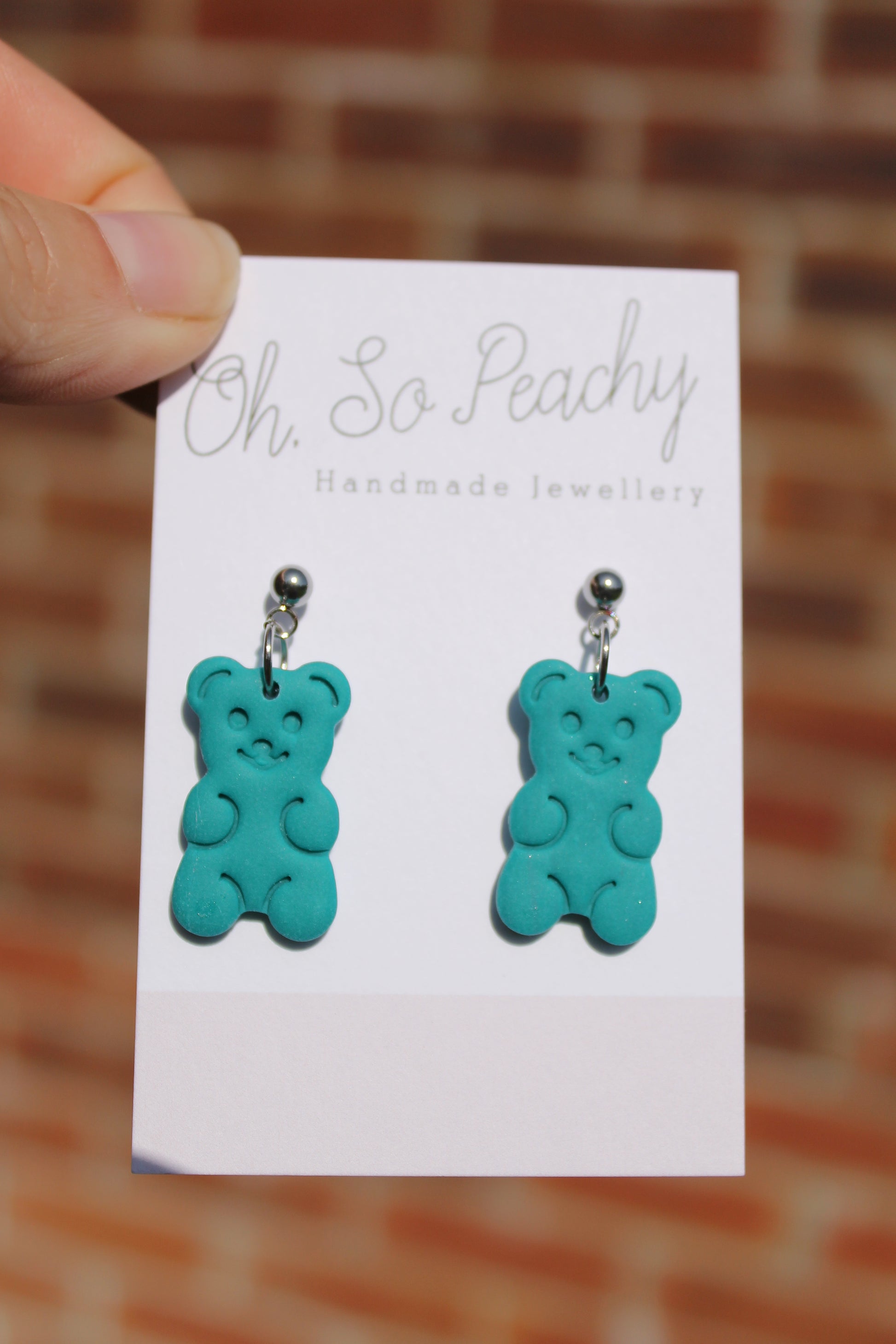 Polymer Clay Gummy Bear Ball Stud Earrings Green Silver Hardware