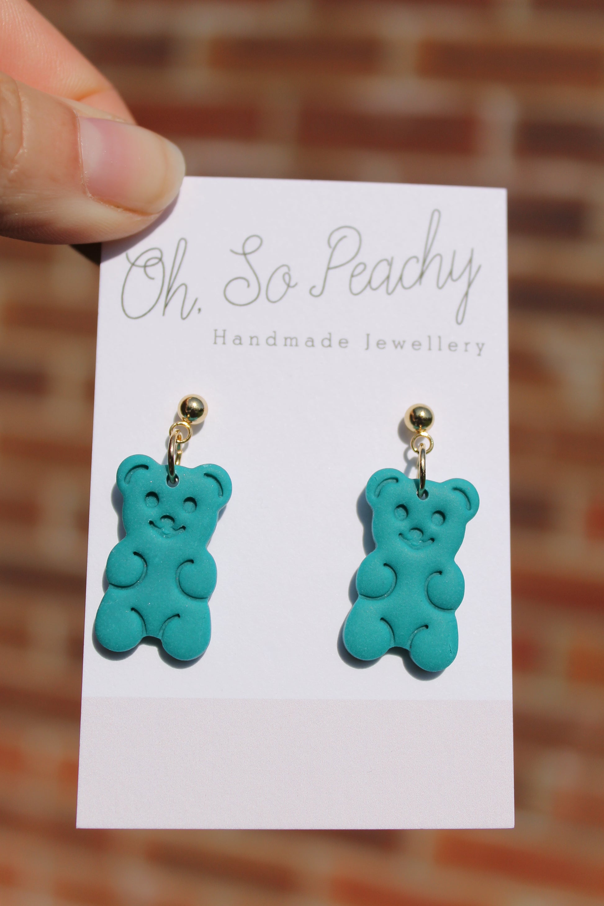Polymer Clay Gummy Bear Ball Stud Earrings Gold Hardware