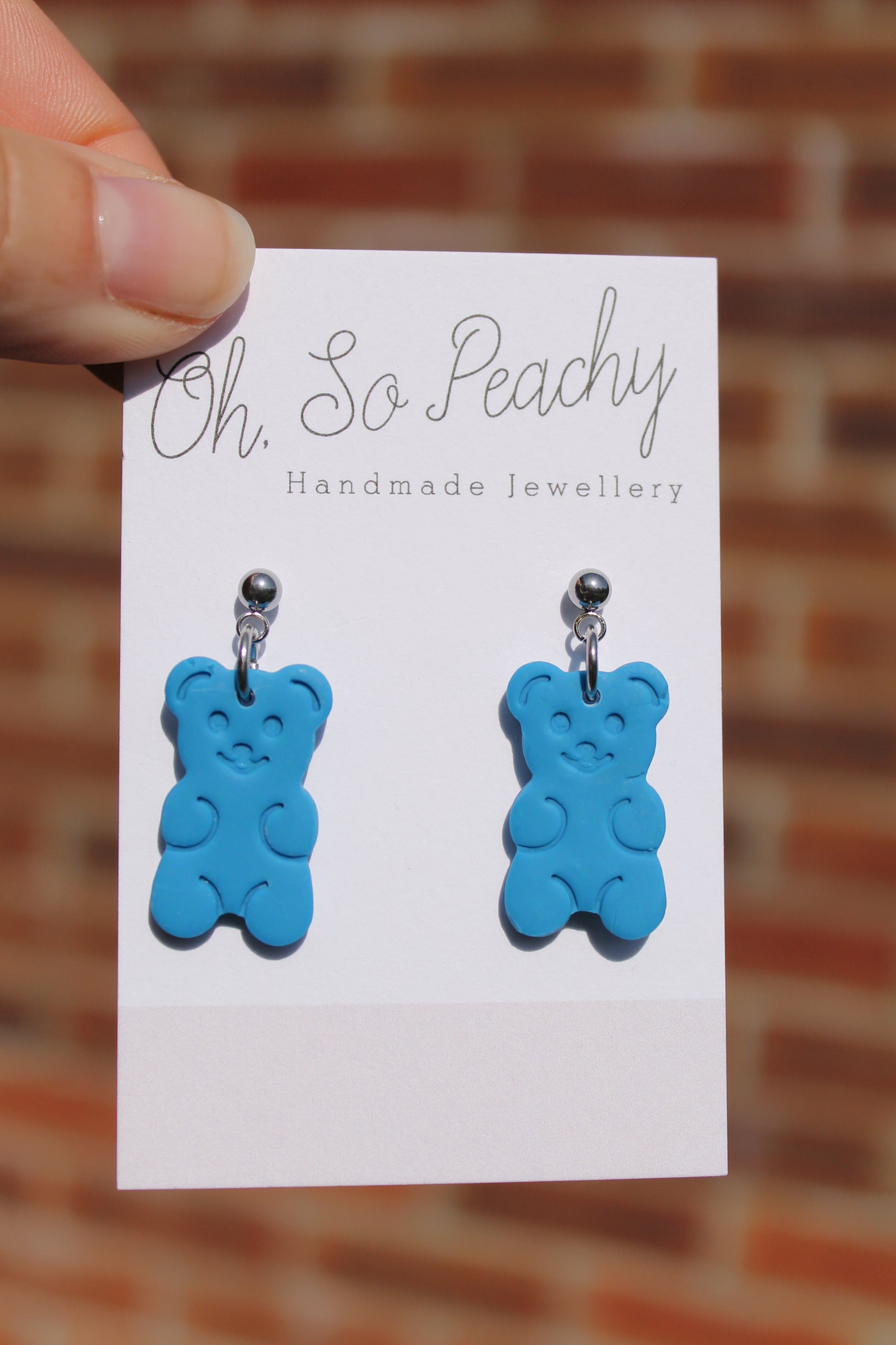 Polymer Clay Gummy Bear Ball Stud Earrings Blue Silver Hardware