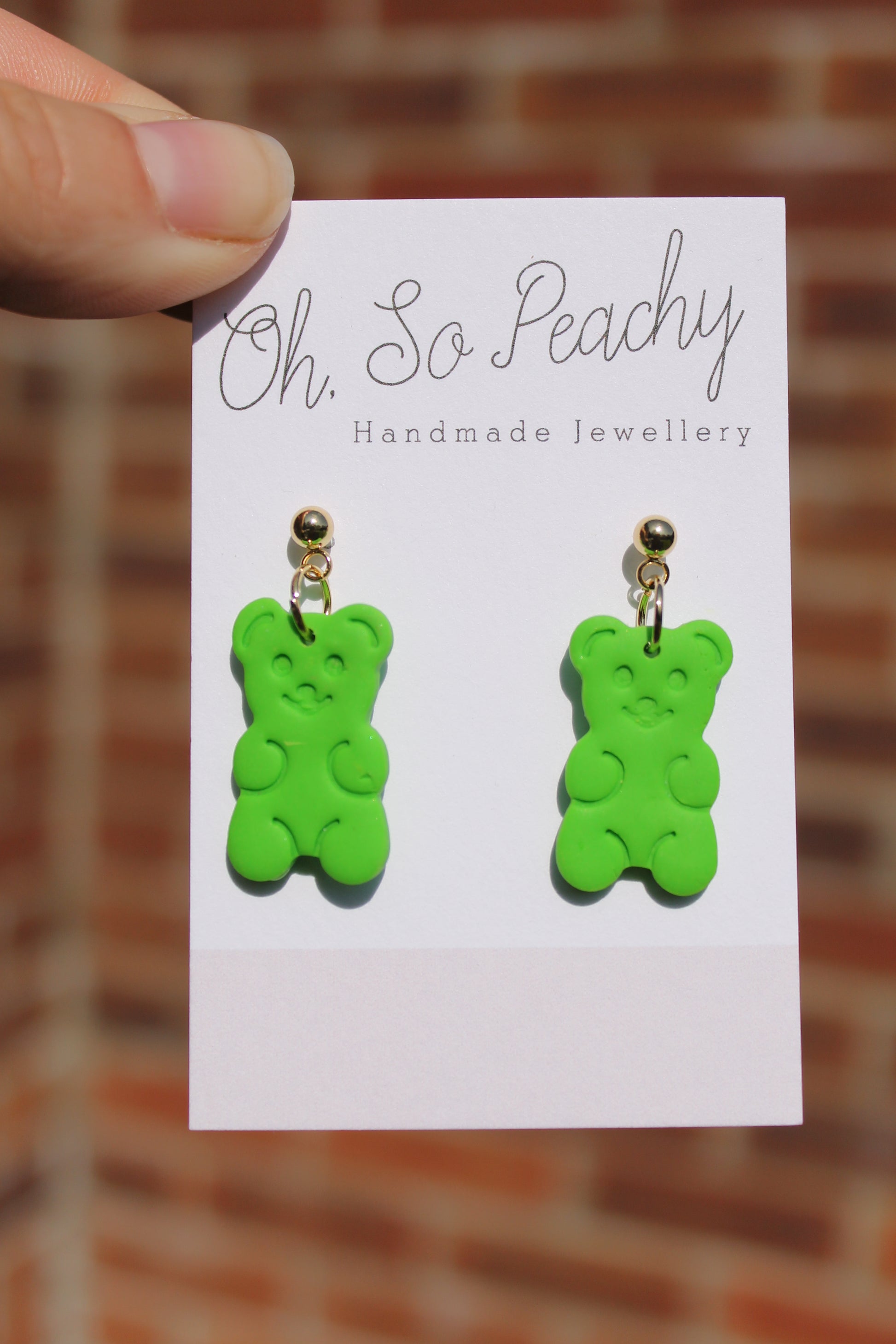 Polymer Clay Gummy Bear Ball Stud Earrings Light Green Gold Hardware