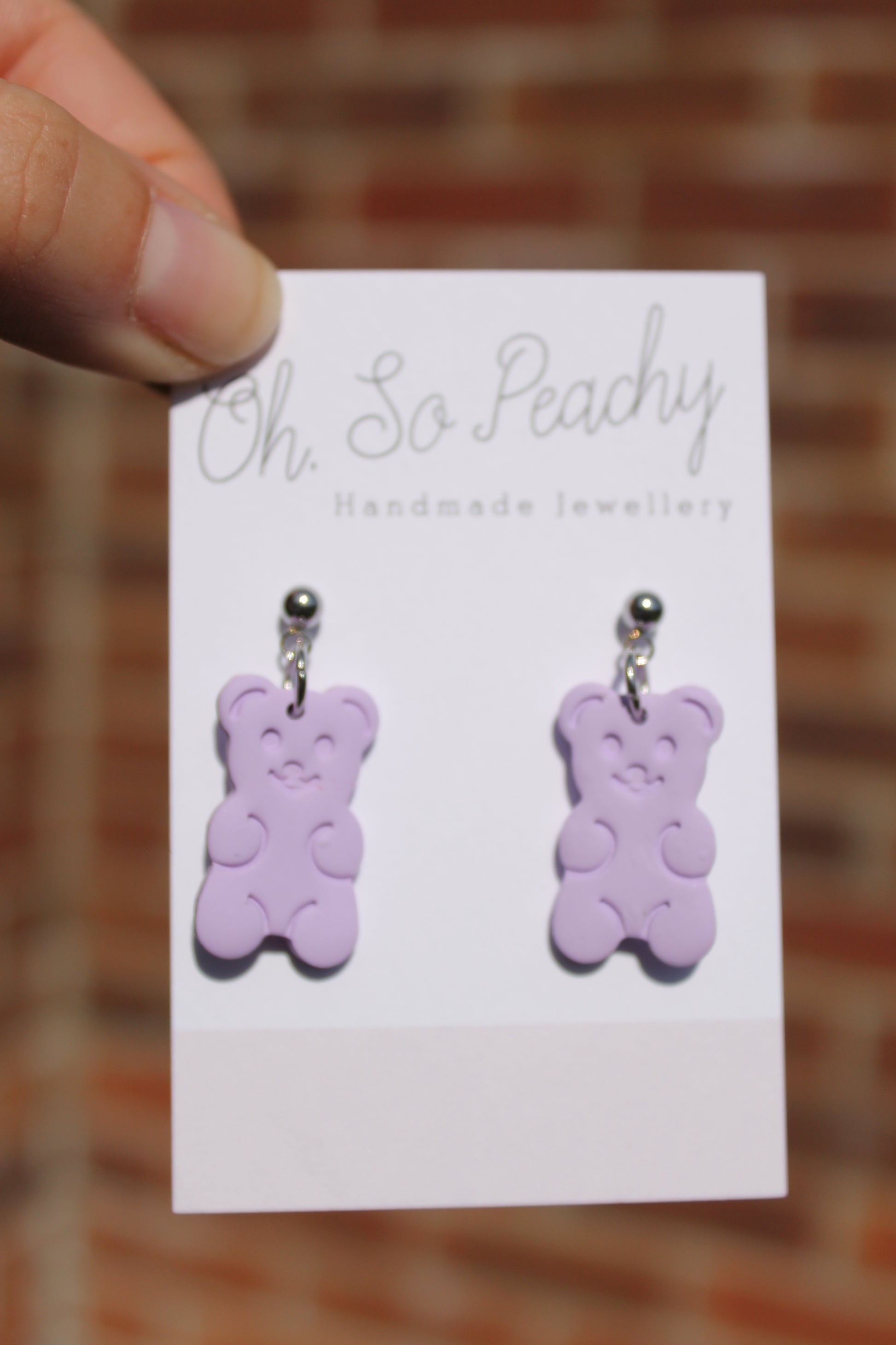 Polymer Clay Gummy Bear Ball Stud Earrings Lilac Silver Hardware