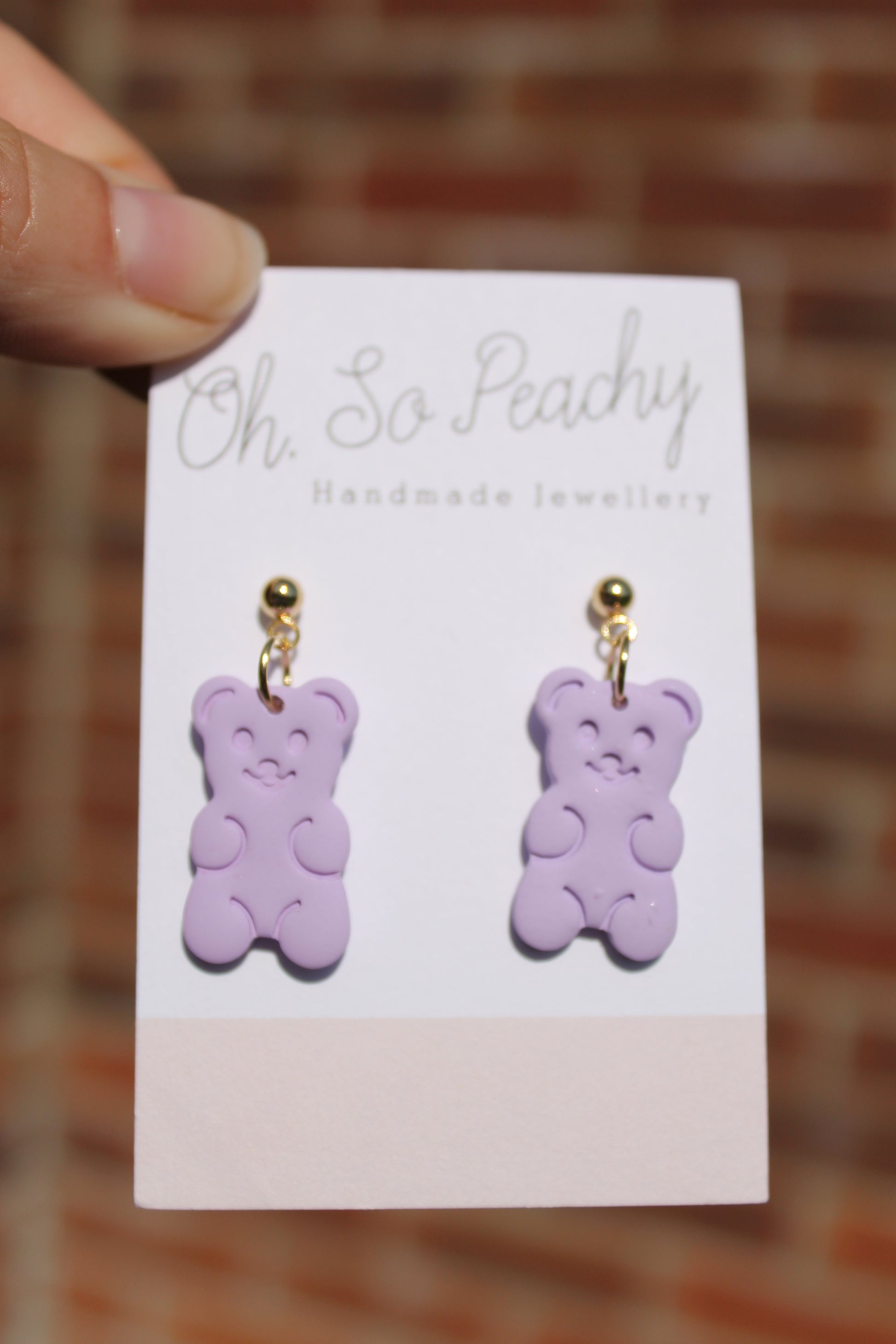 Polymer Clay Gummy Bear Ball Stud Earrings Gold Hardware