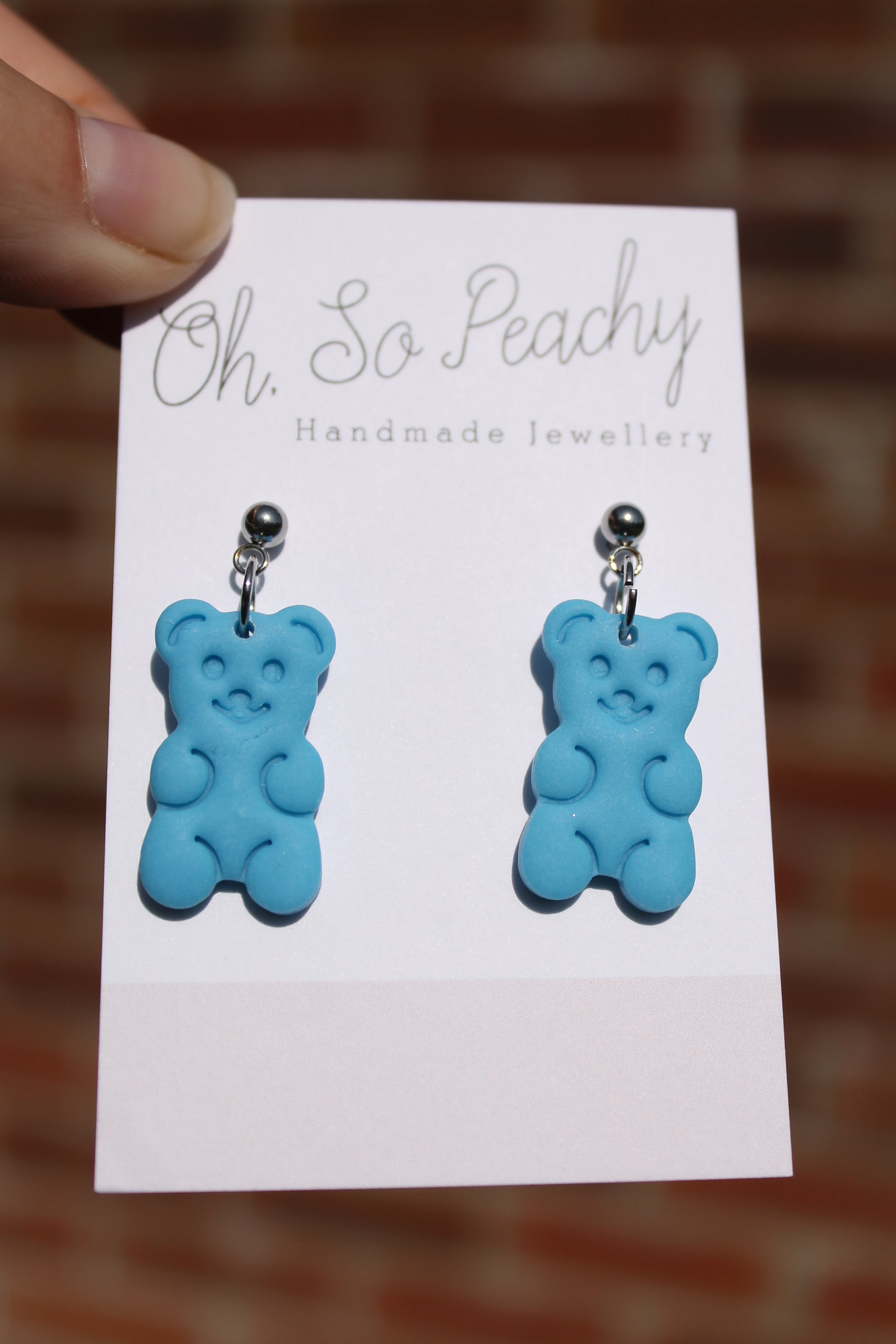 Polymer Clay Gummy Bear Ball Stud Earrings Light Blue Silver Hardware