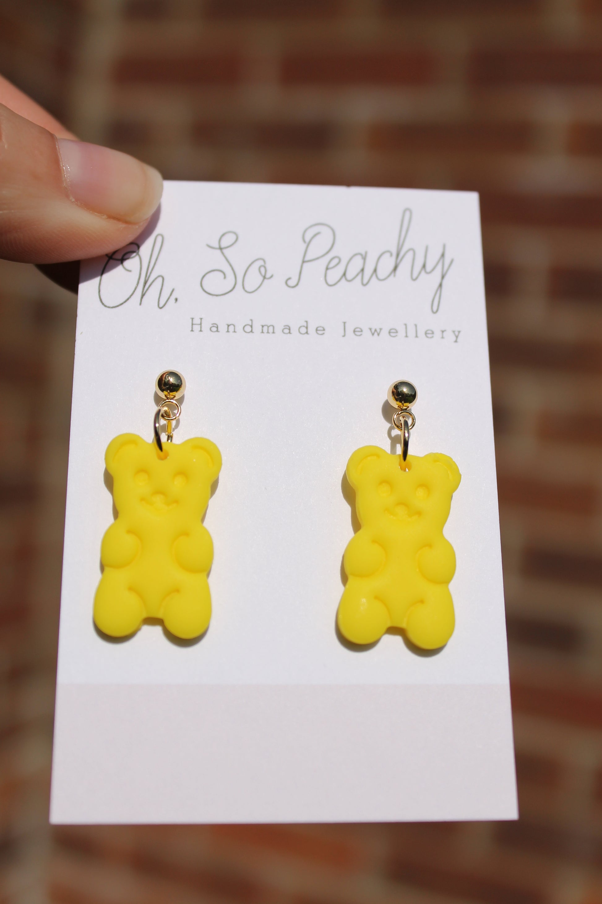 Polymer Clay Gummy Bear Ball Stud Earrings Yellow Gold Hardware