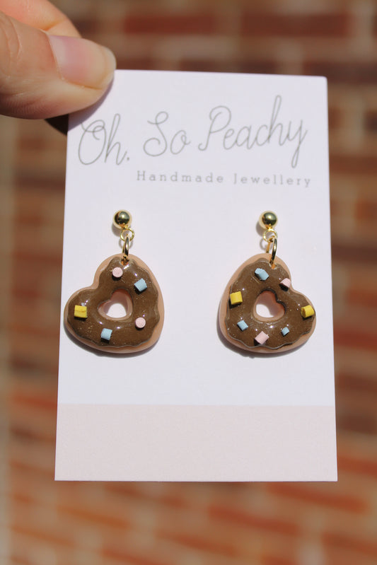 Polymer Clay Chocolate Doughnut Ball Stud Earrings