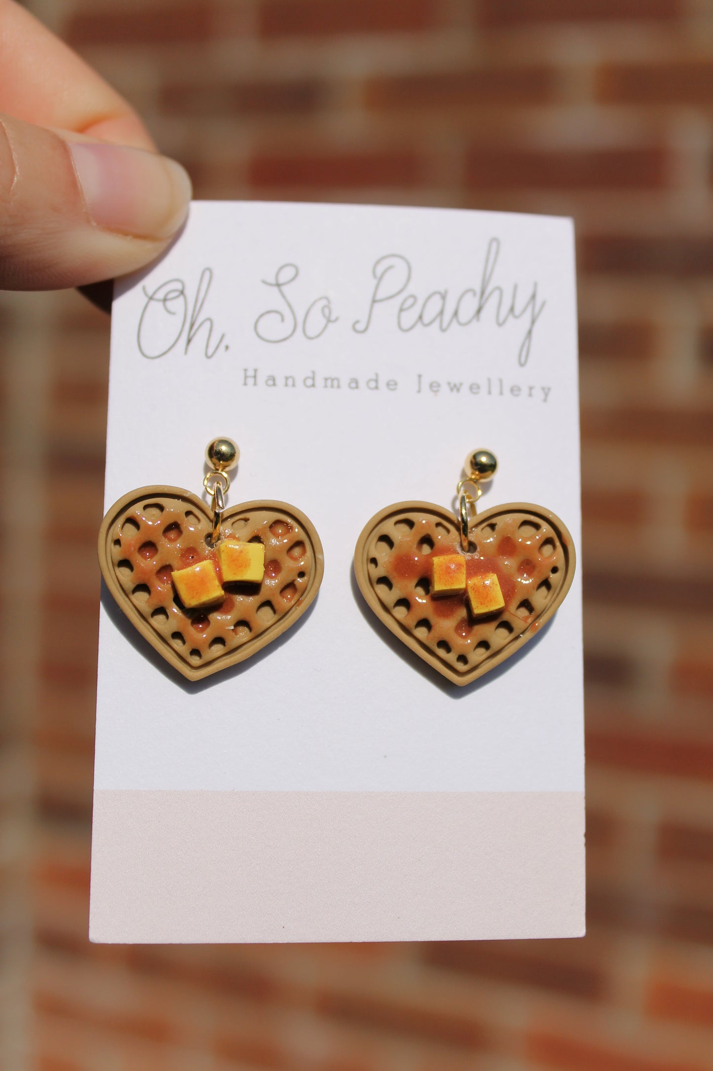Polymer Clay Waffles Ball Stud Earrings Gold Hardware