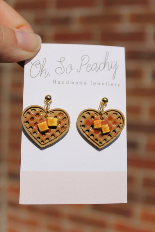 Polymer Clay Waffles Ball Stud Earrings Gold Hardware