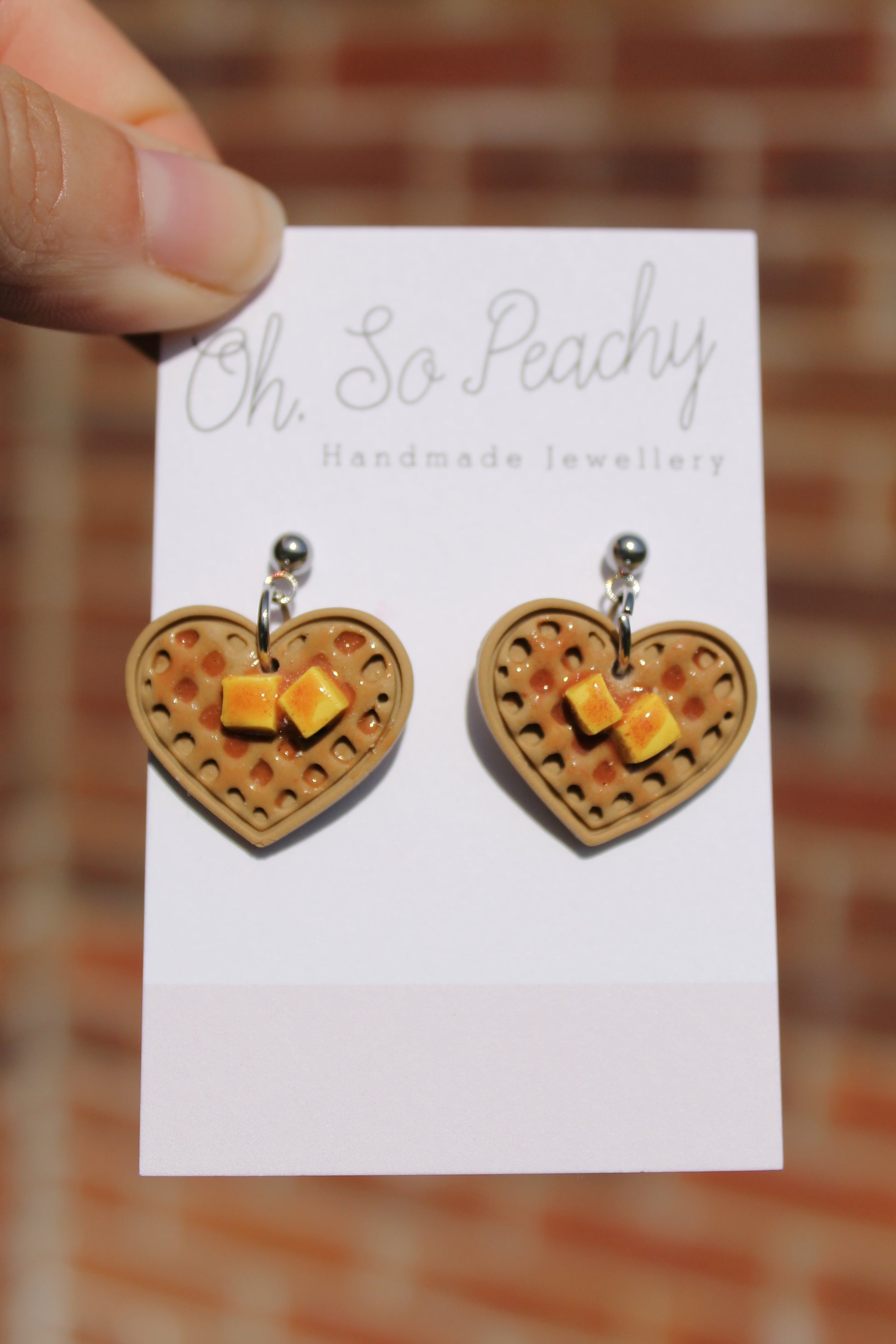 Polymer Clay Waffles Ball Stud Earrings Silver Hardware