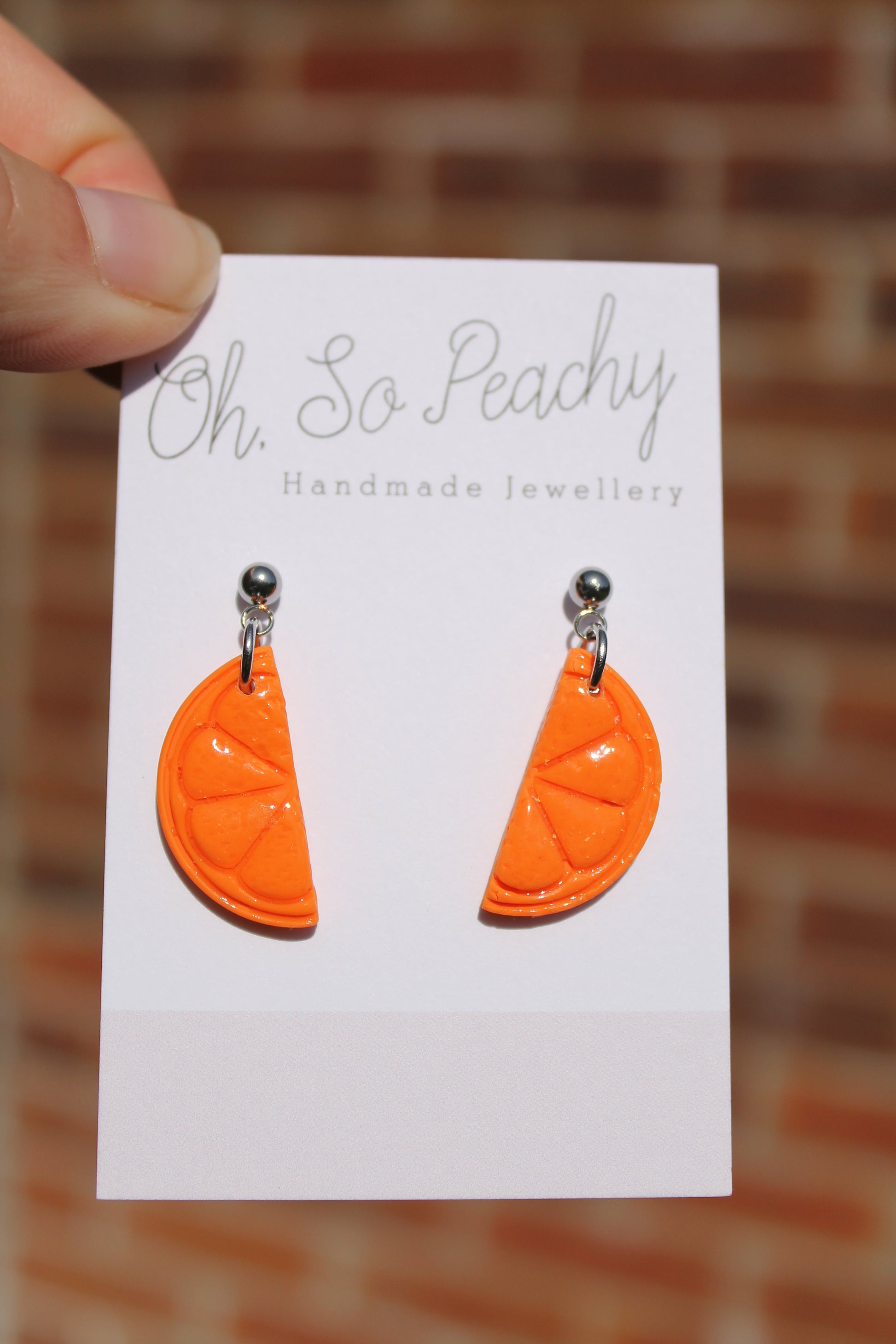 Polymer Clay Citrus Ball Stud Earrings orange Silver Hardware