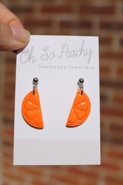 Polymer Clay Citrus Ball Stud Earrings orange Silver Hardware