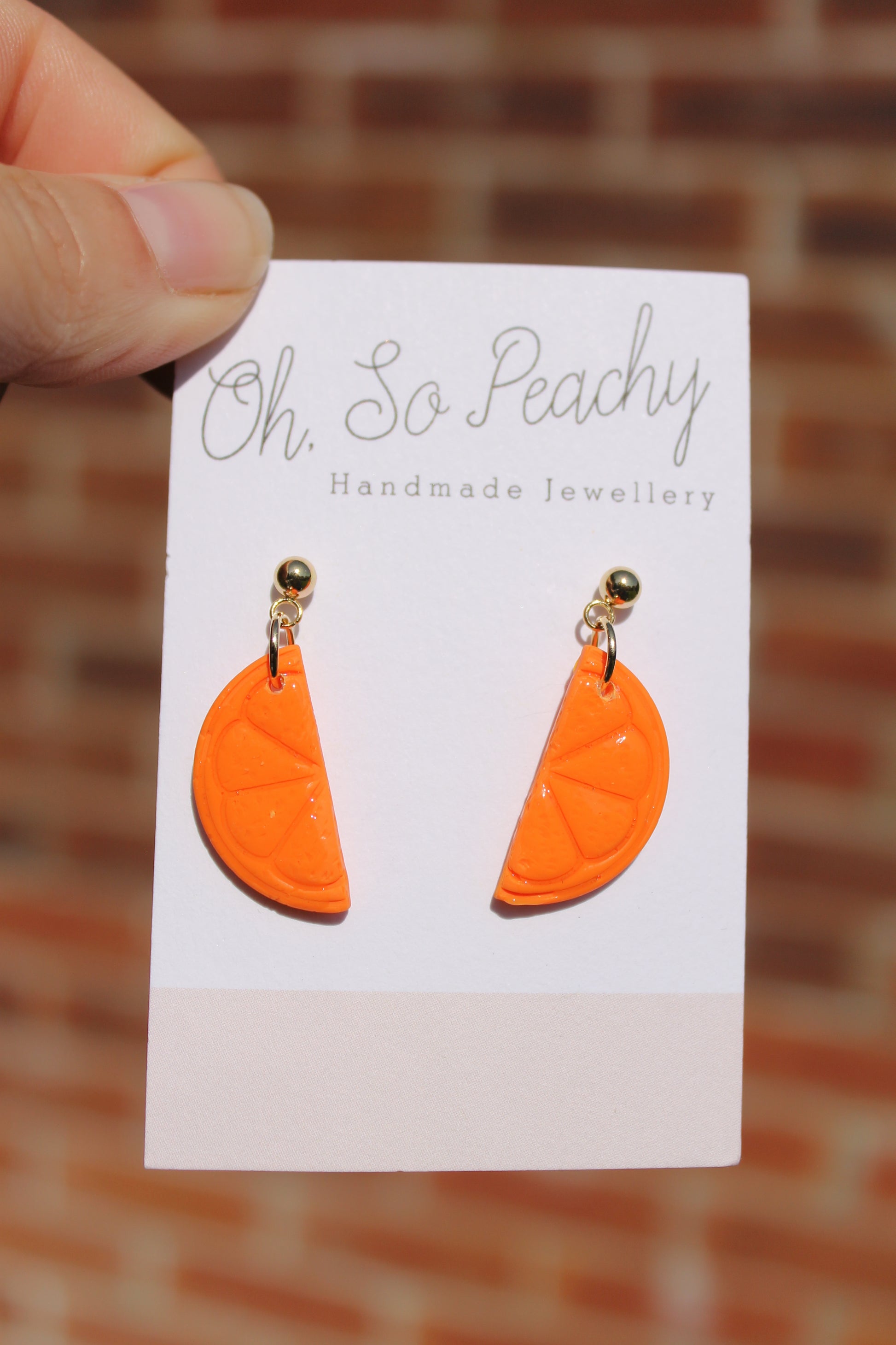 Polymer Clay Citrus Ball Stud Earrings Orange Gold Hardware