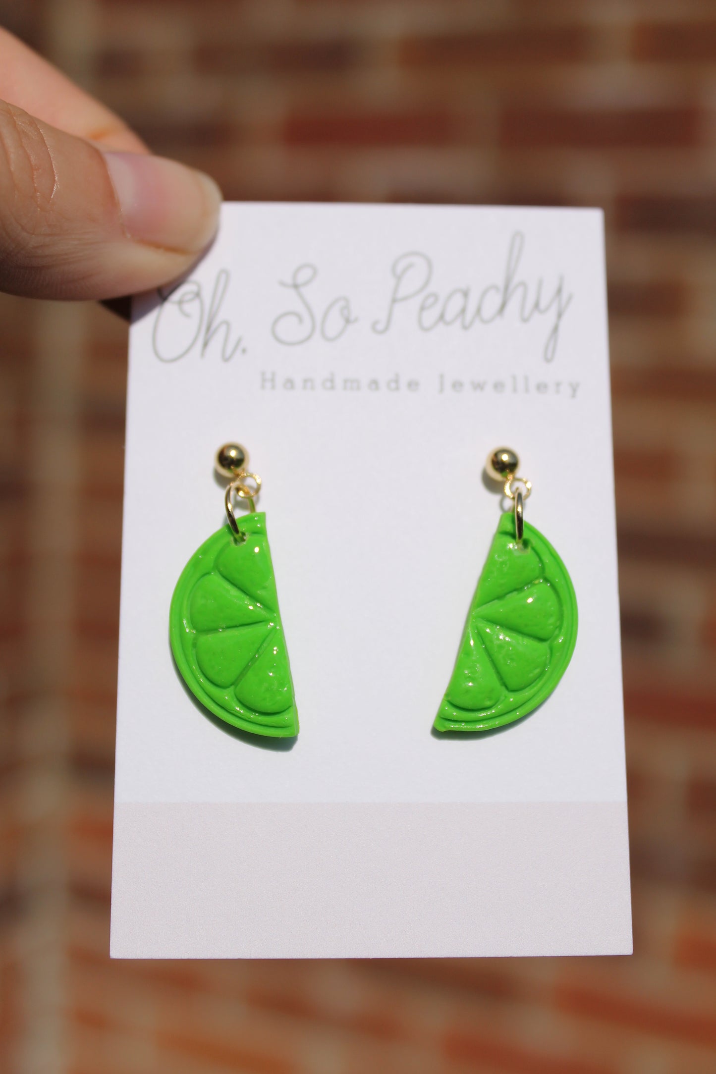 Polymer Clay Citrus Ball Stud Earrings Lime Gold Hardware
