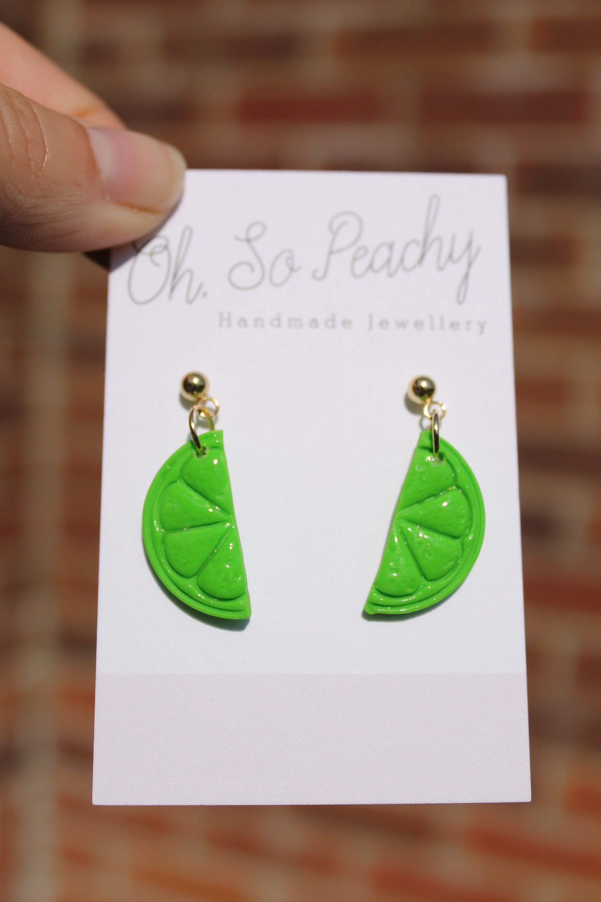 Polymer Clay Citrus Ball Stud Earrings Lime Gold Hardware