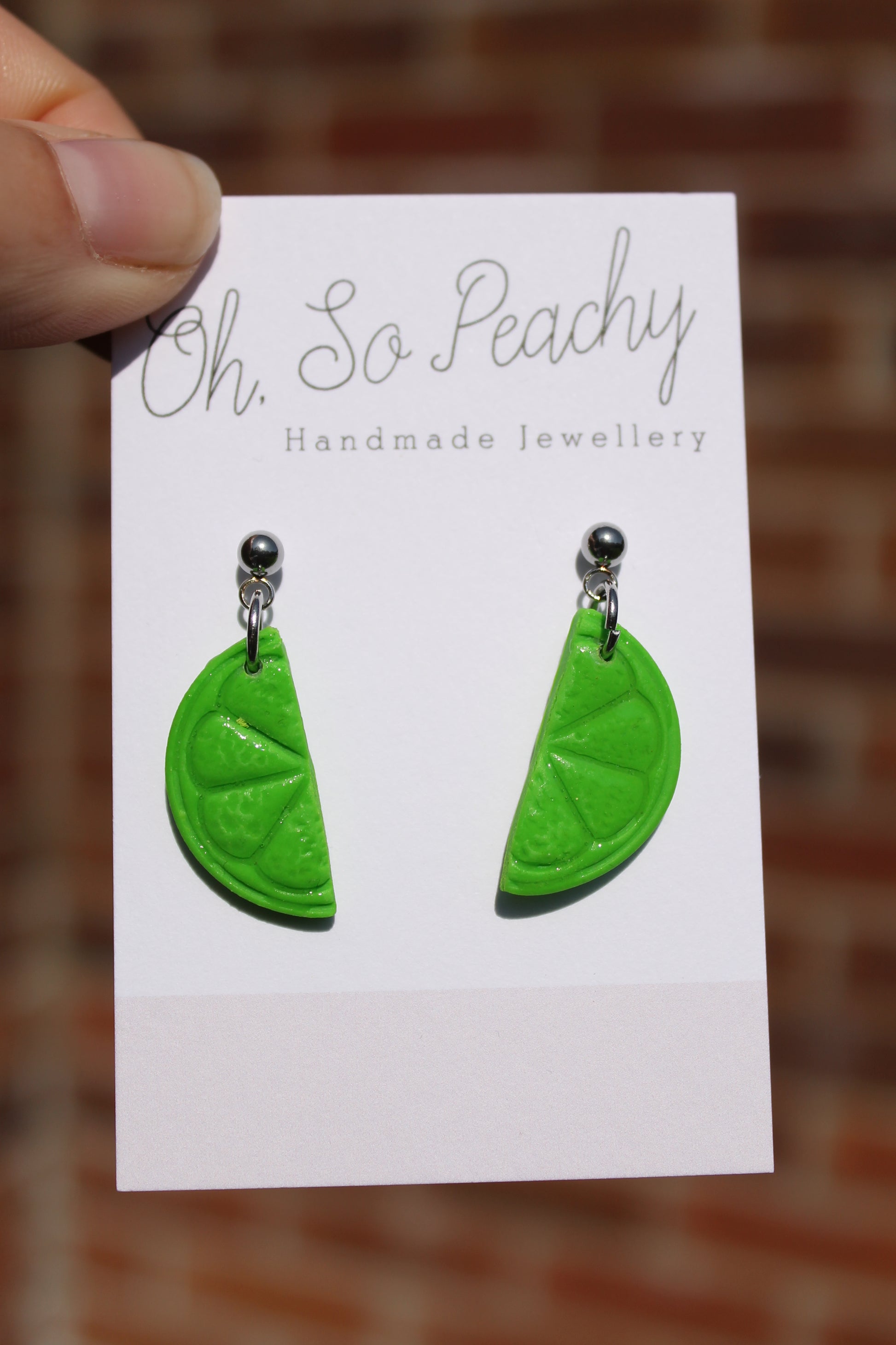Polymer Clay Citrus Ball Stud Earrings Silver Hardware