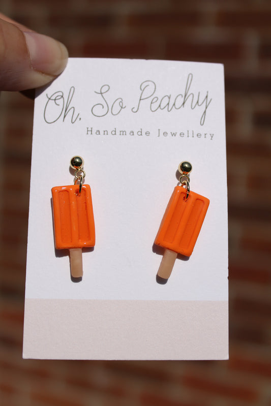 Polymer Clay Ice Lolly Ball Stud Earrings Orange Gold Hardware