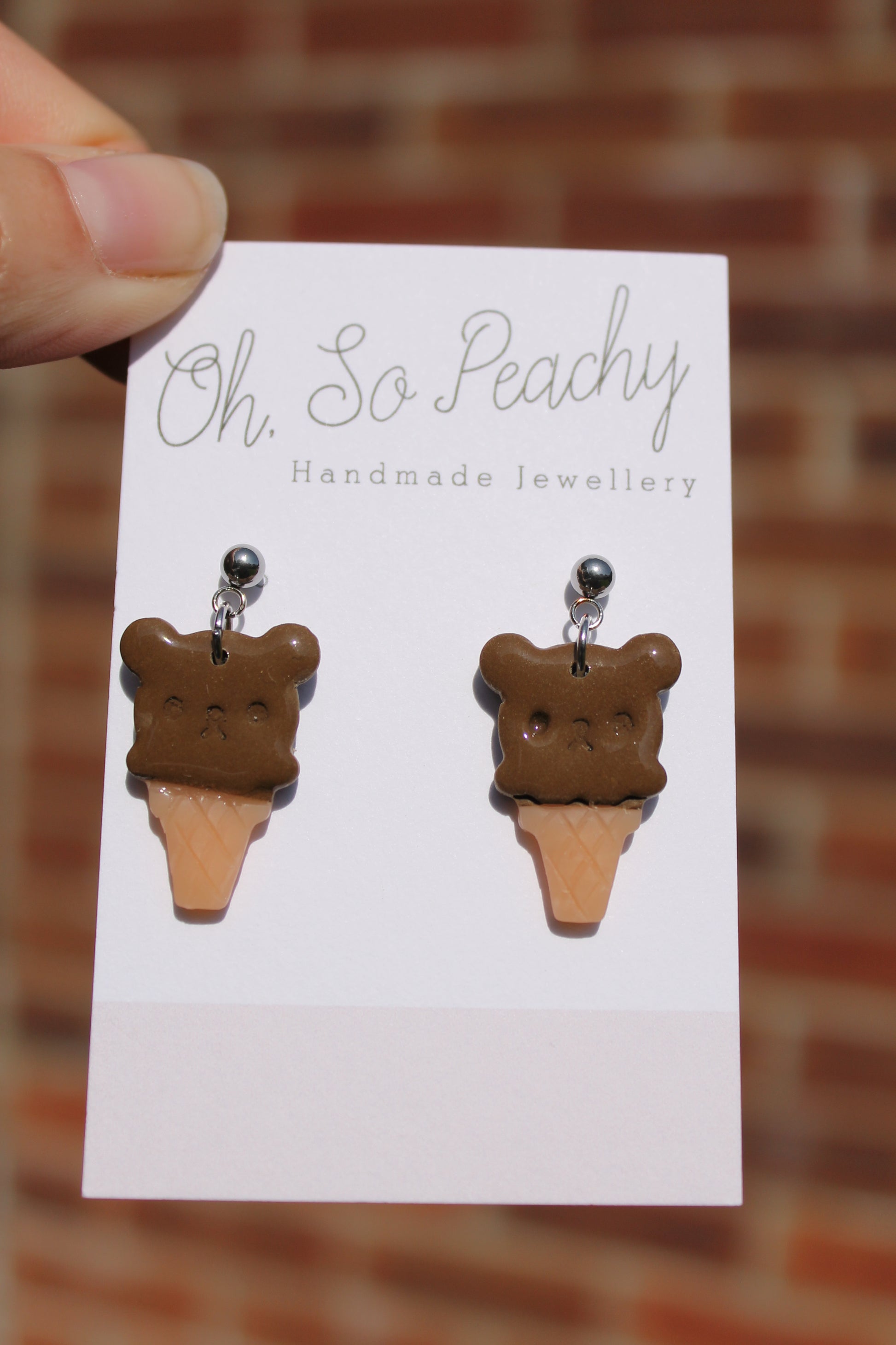 Polymer Clay Citrus Ball Stud Earrings Chocolate Silver Hardware