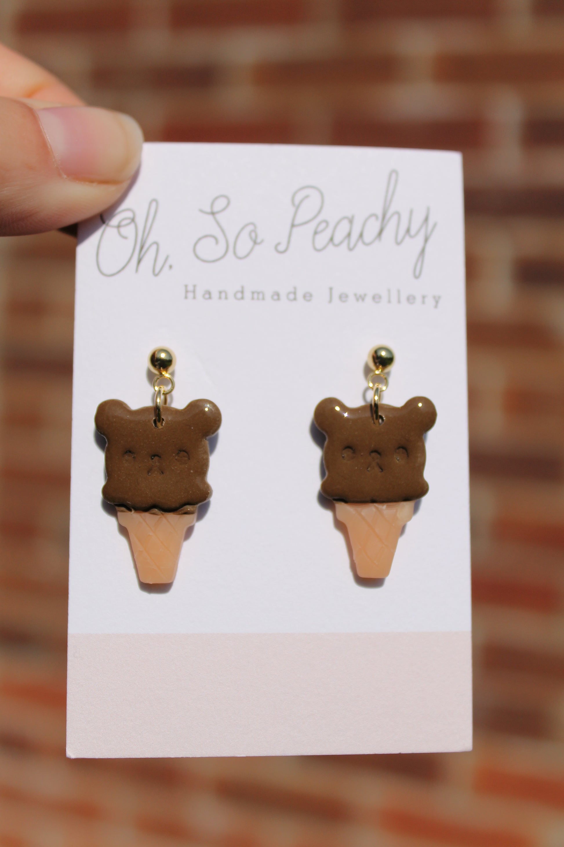 Polymer Clay Citrus Ball Stud Earrings Chocolate Gold Hardware