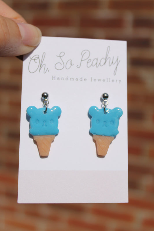 Polymer Clay Citrus Ball Stud Earrings Blue Silver Hardware