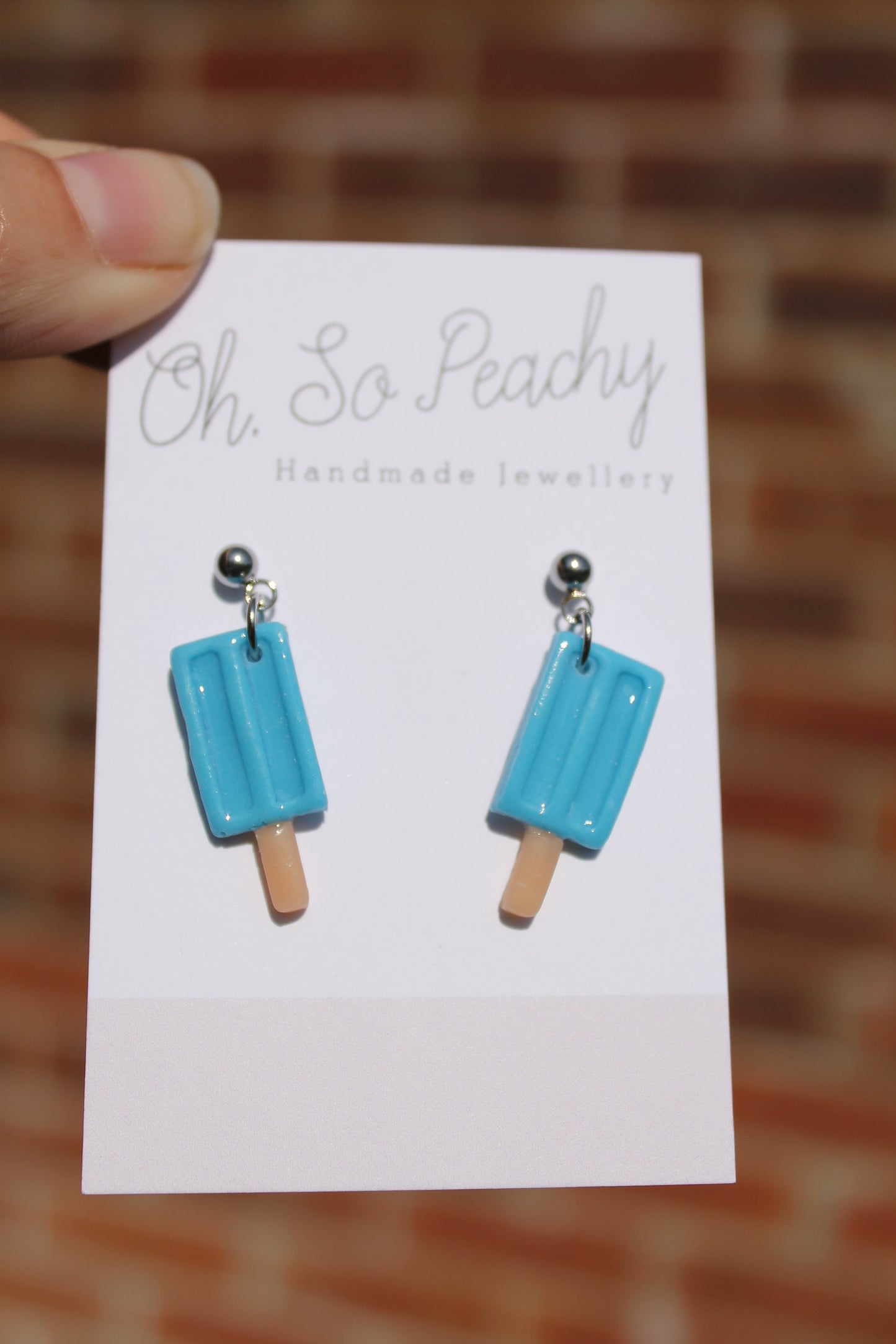 Polymer Clay Ice Lolly Ball Stud Earrings Blue Silver Hardware