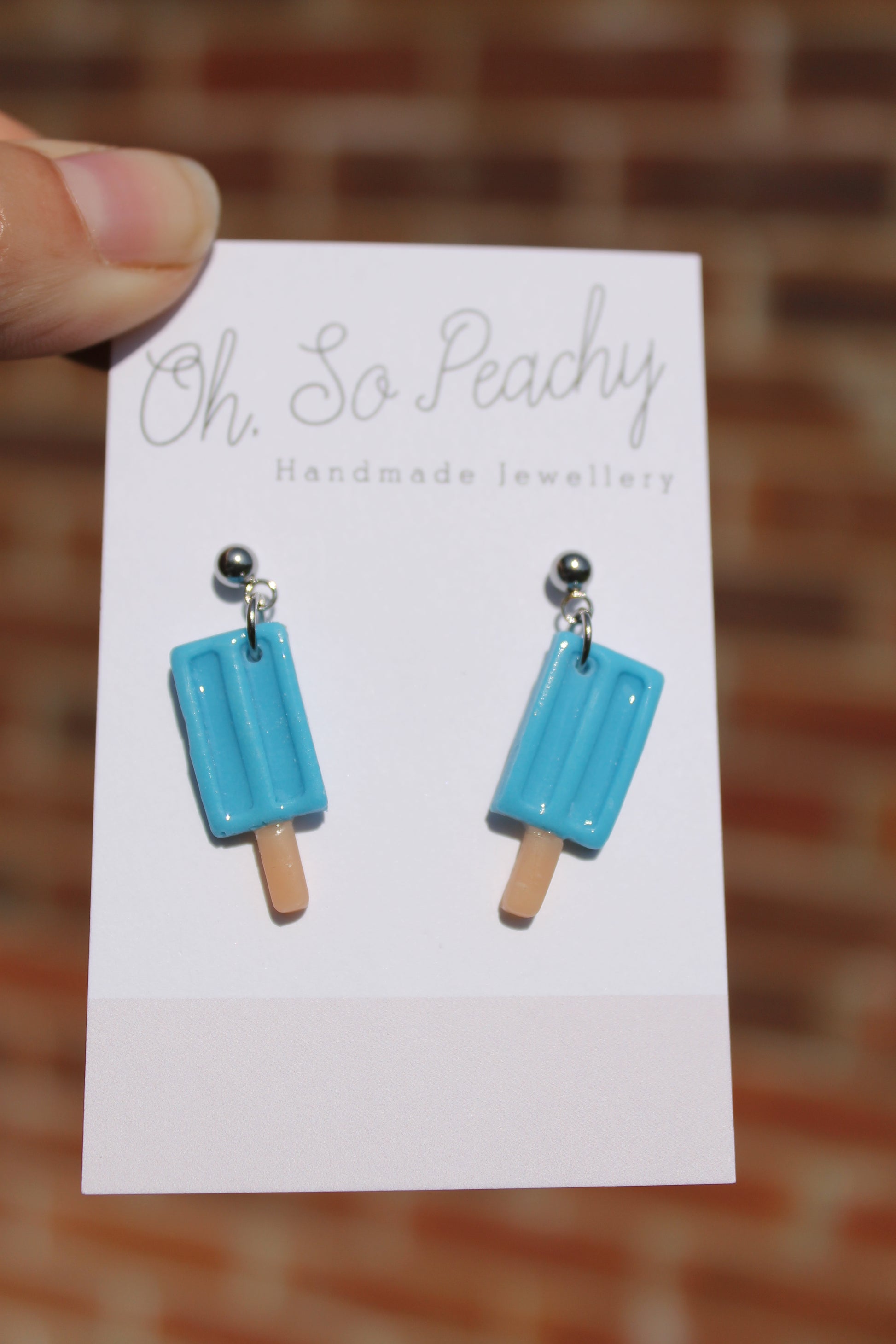 Polymer Clay Ice Lolly Ball Stud Earrings Blue Silver Hardware