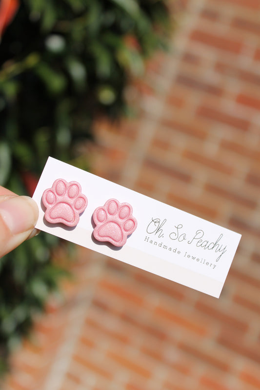 Polymer Clay Paw Print Stud Earrings (6 Colours)