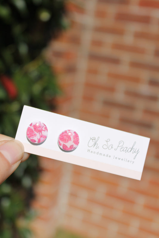 Polymer Clay Pink Rose Stud Earrings