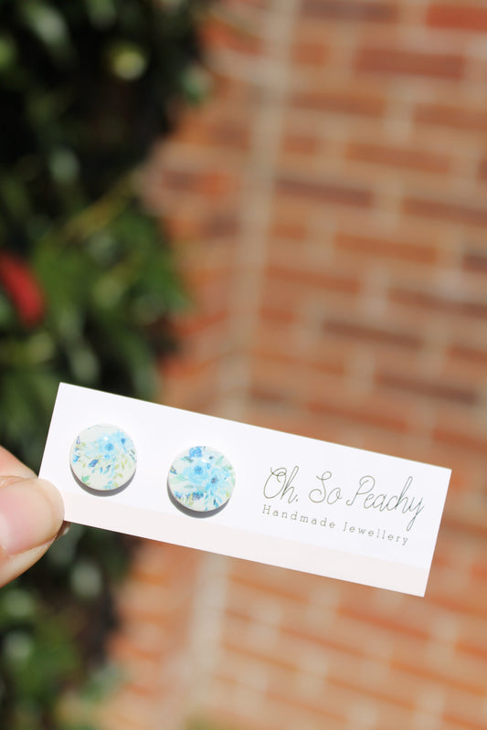 Polymer Clay Blue Floral Stud Earrings