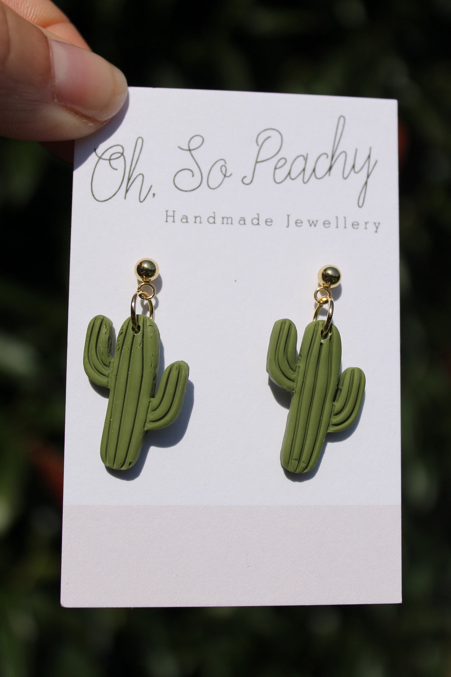 Polymer Clay Cactus Ball Stud Earrings Green Gold Hardware