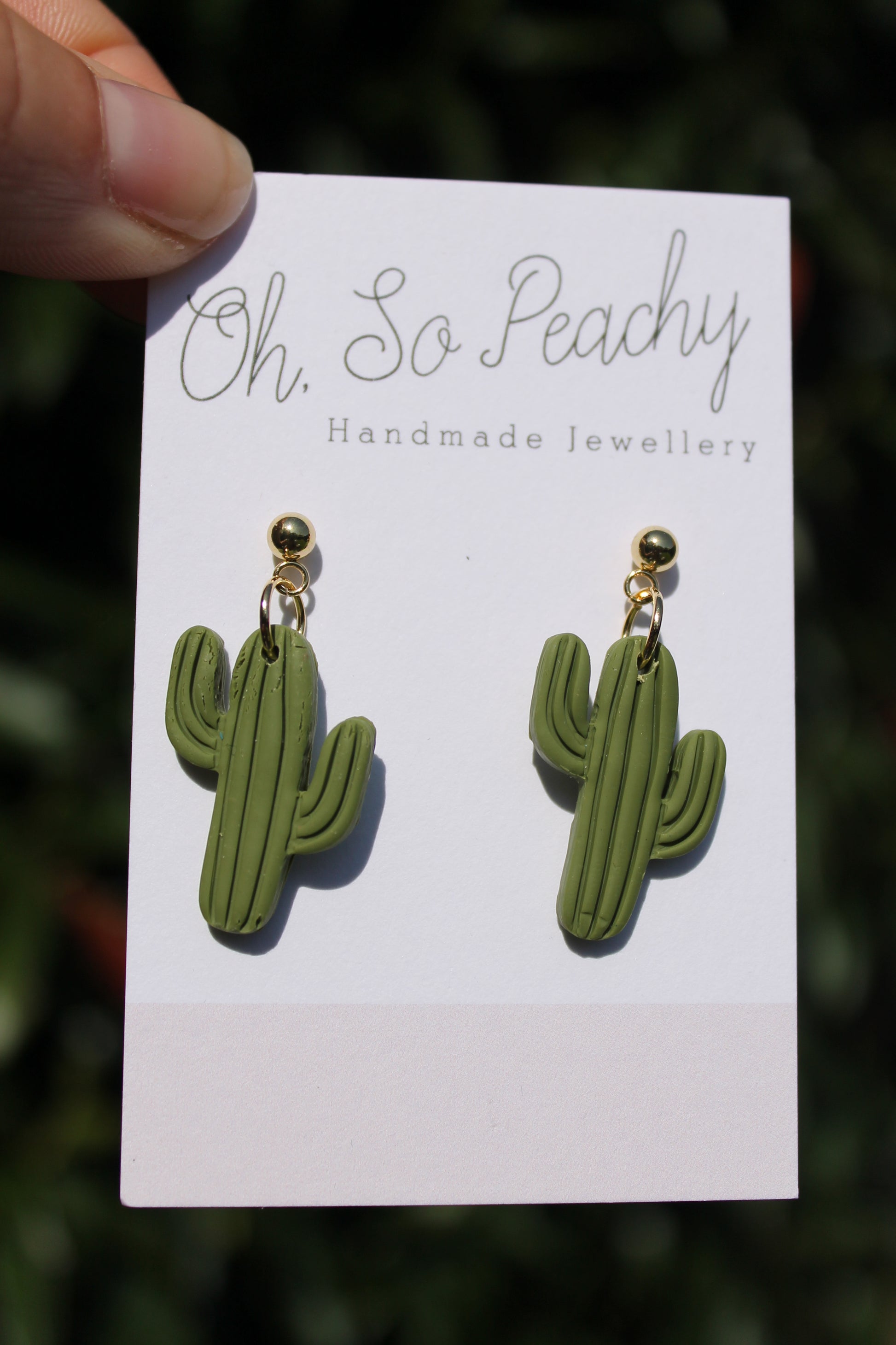 Polymer Clay Cactus Ball Stud Earrings Green Gold Hardware