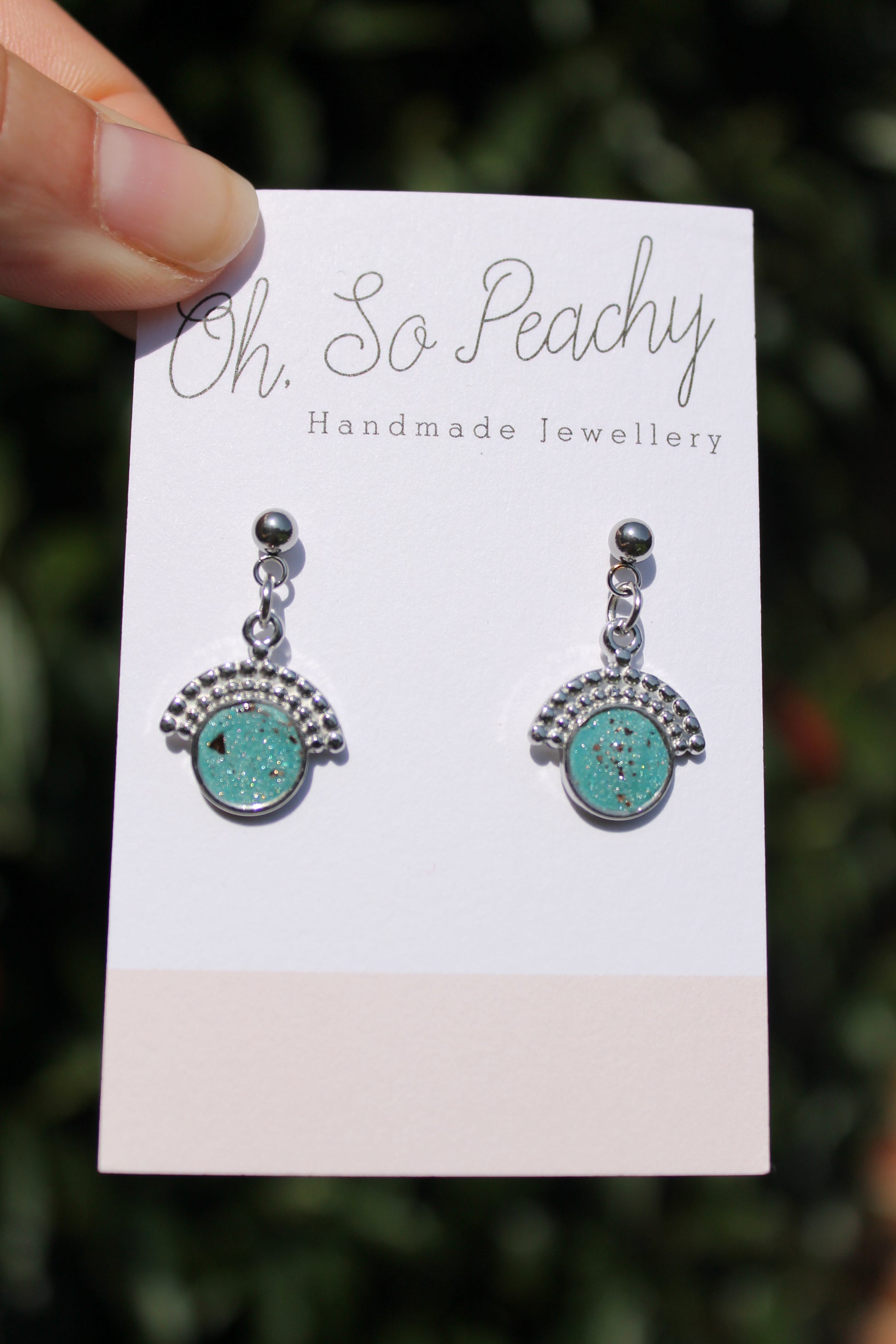 Polymer Clay Pendant Circle Ball Stud Earrings Sage