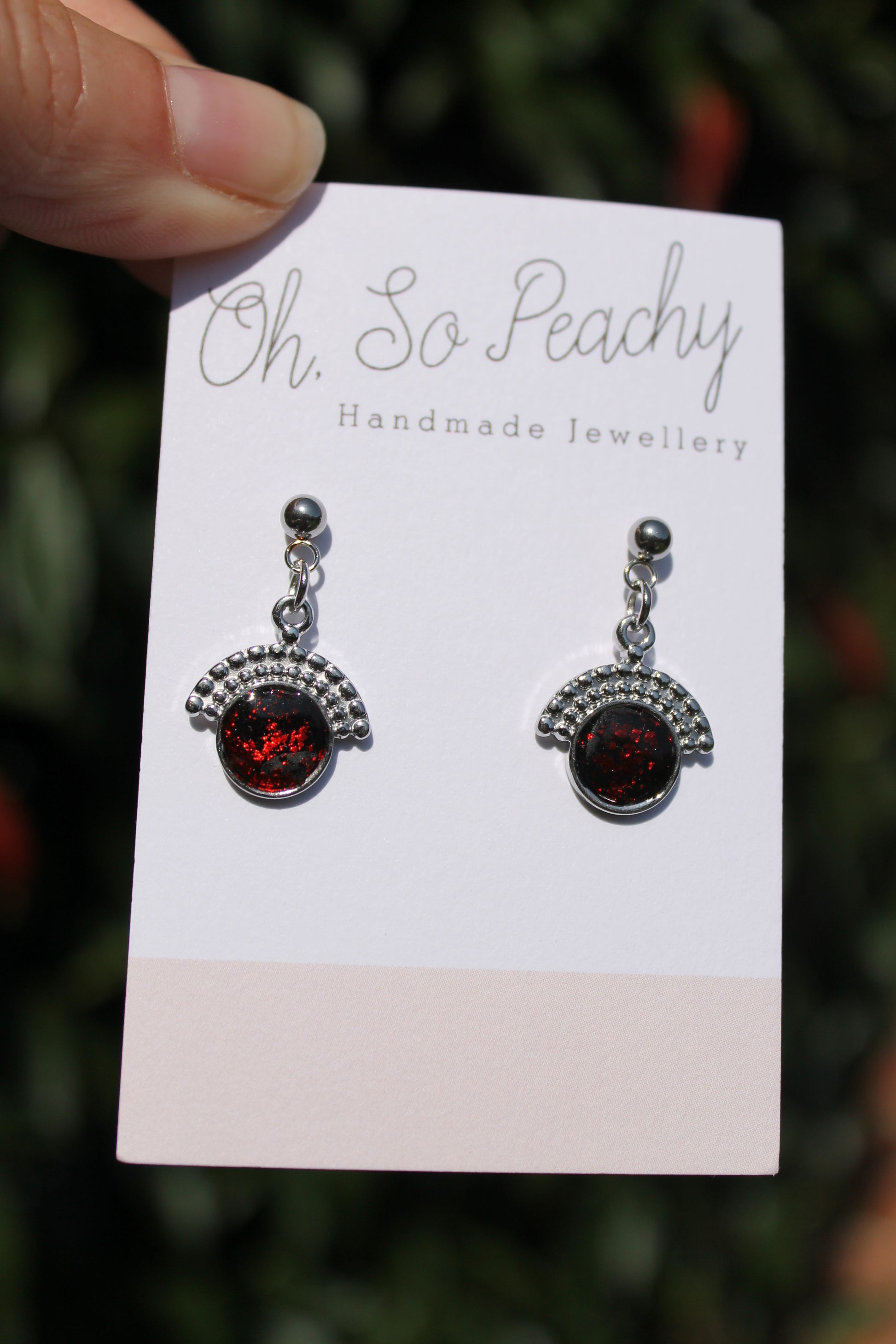 Polymer Clay Pendant Circle Ball Stud Earrings Black 