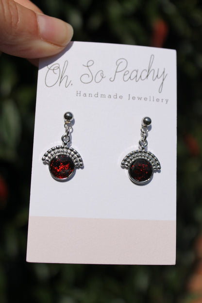 Polymer Clay Pendant Circle Ball Stud Earrings Black 