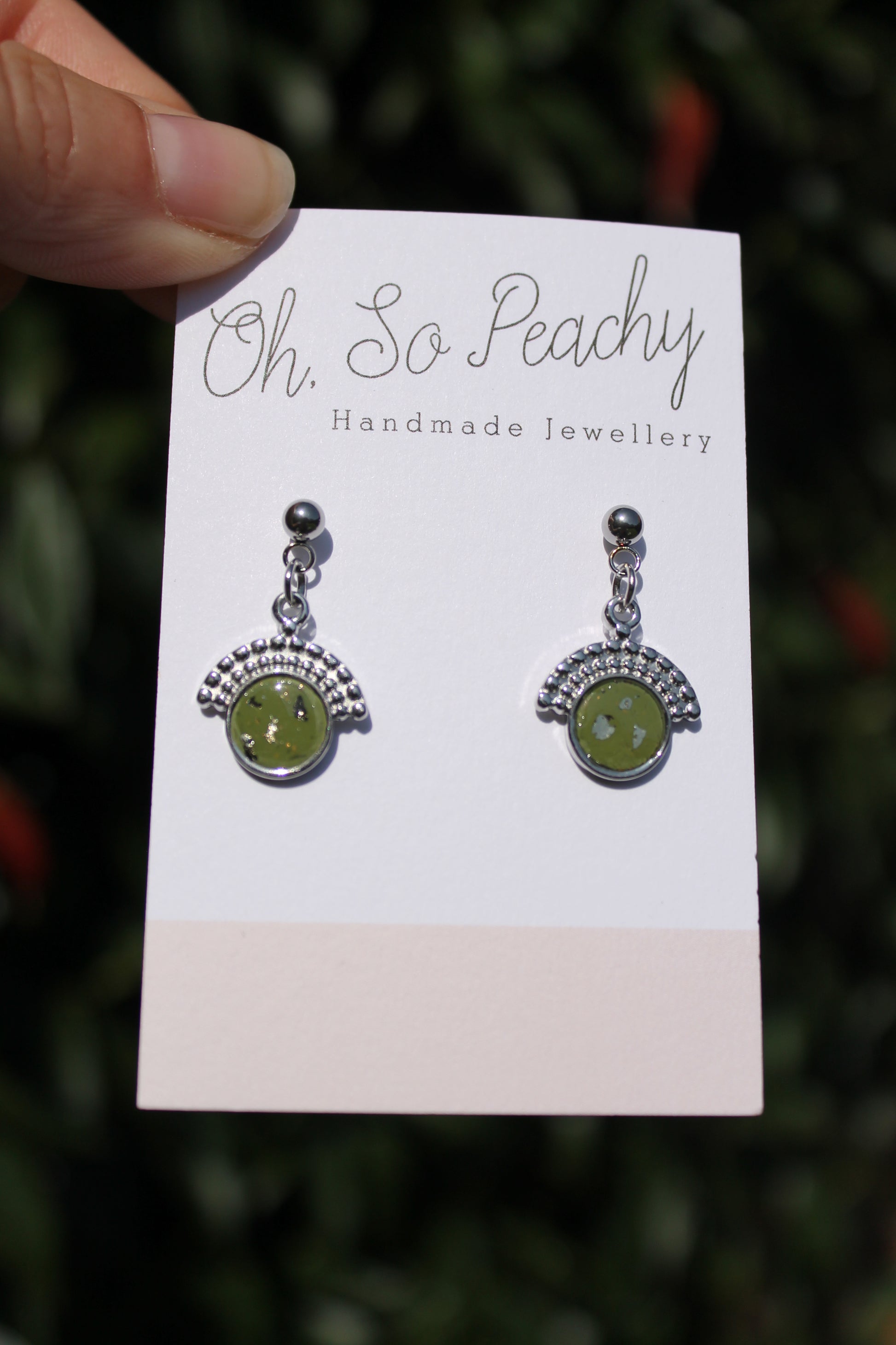 Polymer Clay Pendant Circle Ball Stud Earrings Olive
