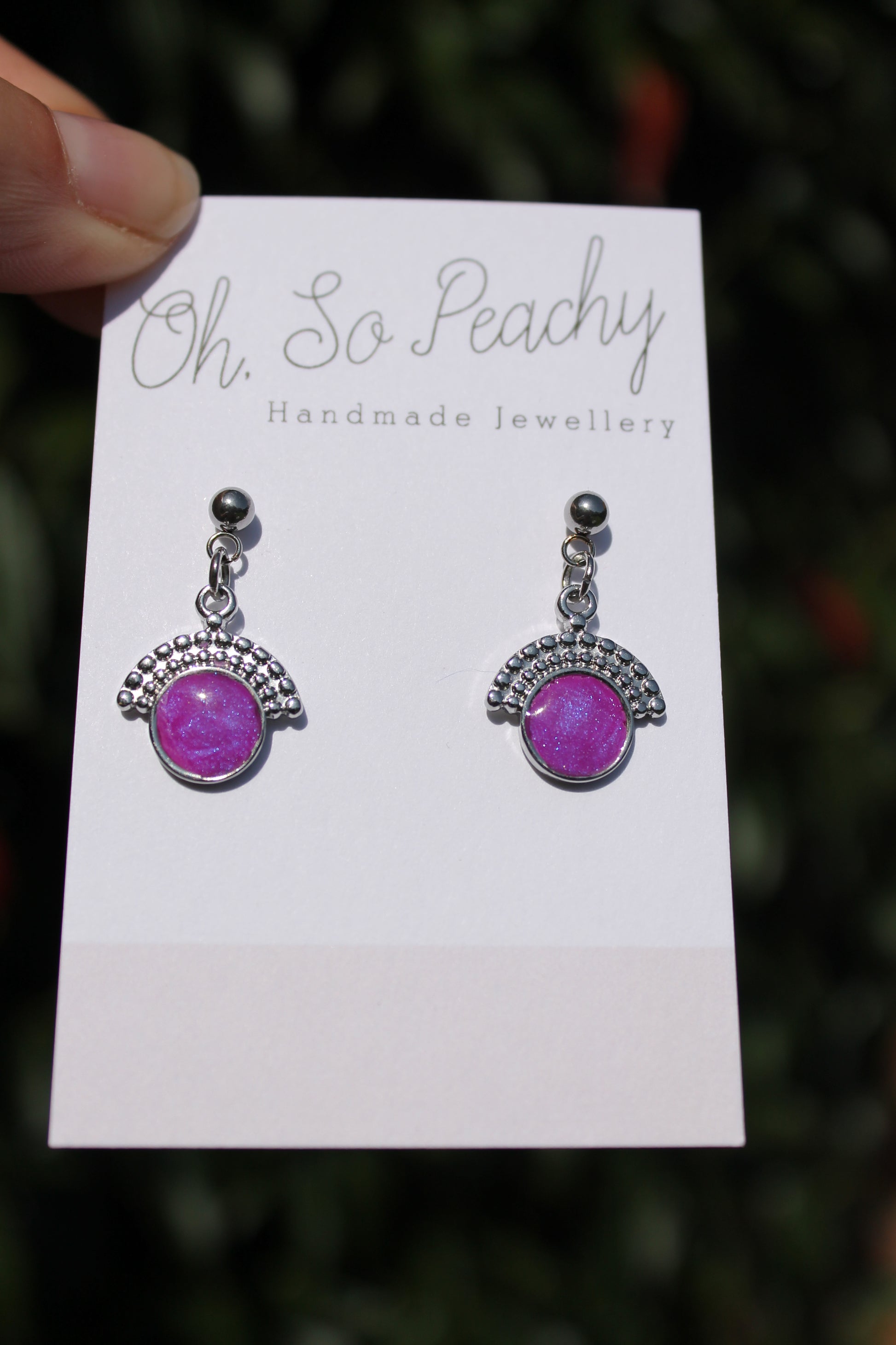 Polymer Clay Pendant Circle Ball Stud Earrings Purple