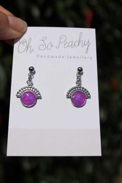 Polymer Clay Pendant Circle Ball Stud Earrings Purple