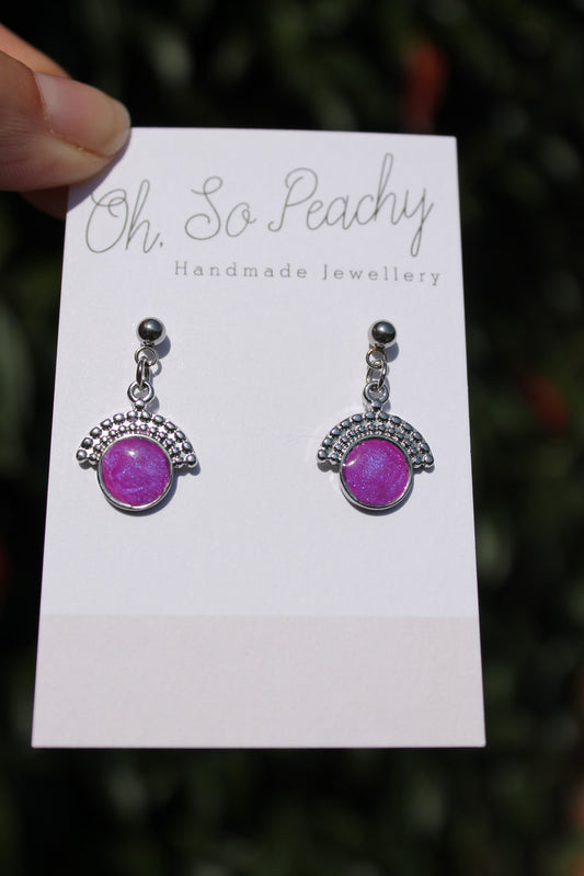 Polymer Clay Pendant Circle Ball Stud Earrings Purple
