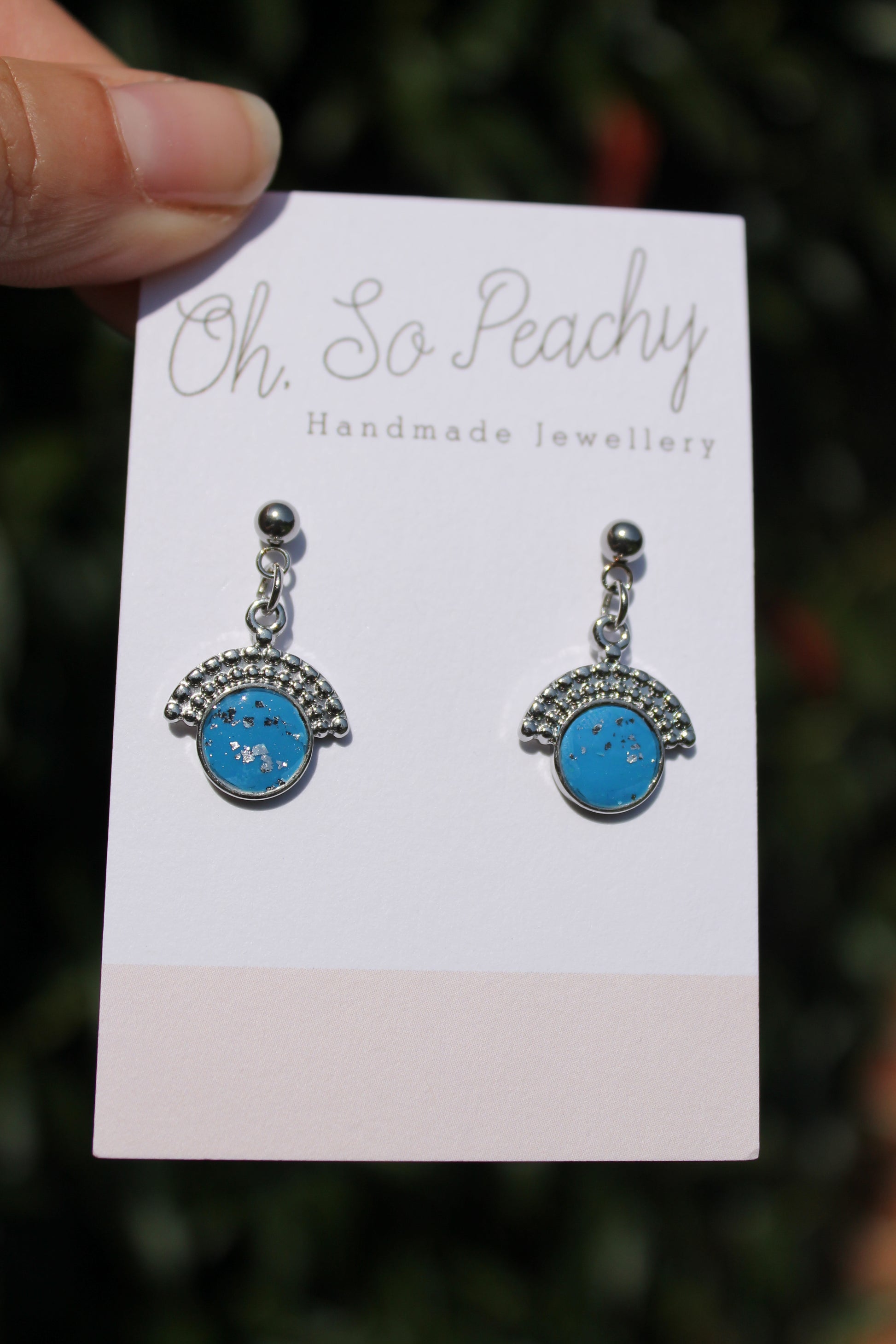 Polymer Clay Pendant Circle Ball Stud Earrings Turquoise 